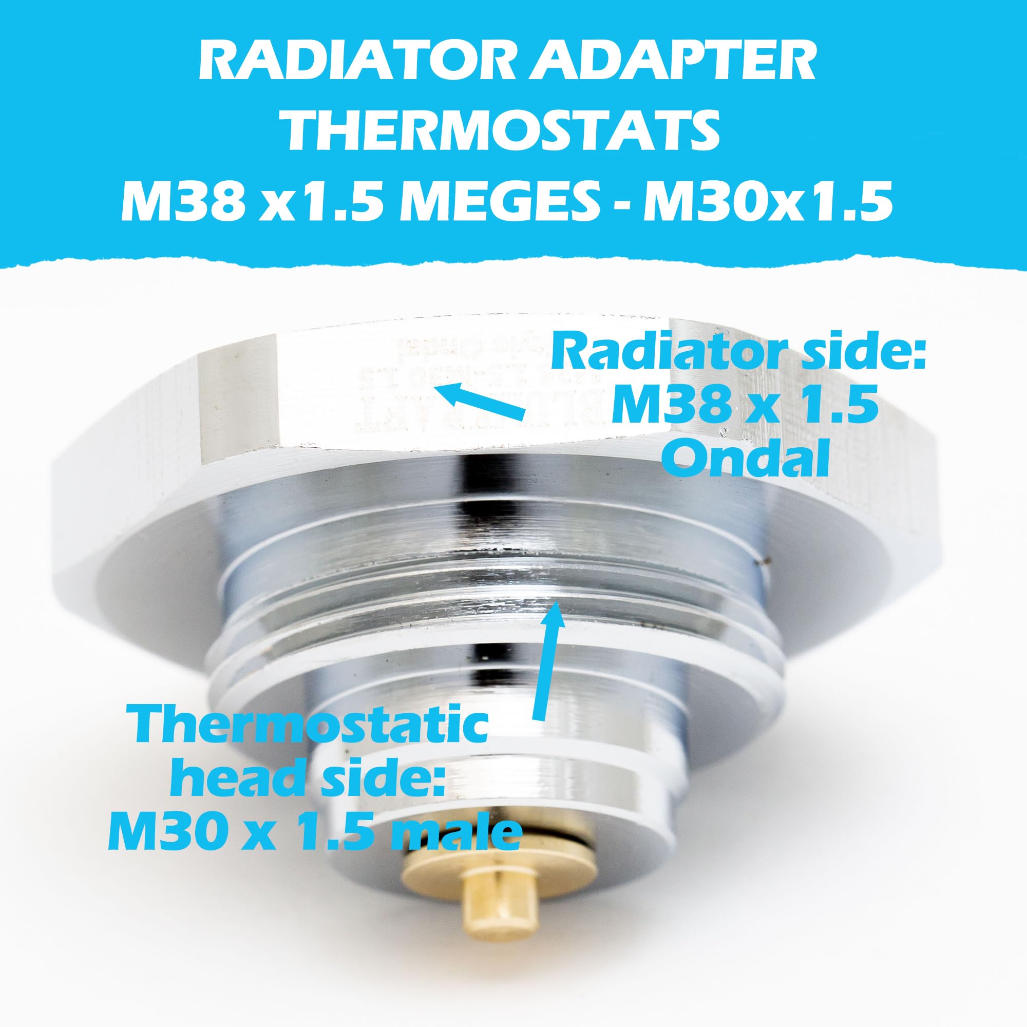 BLUMKRAFT Pack of 2: Radiator Adapters M38 x 1.5 Connector ONDAL Style to M30 x 1.5 for Thermostat/Thermostatic Head M30 x 1.5 Male - Image 2
