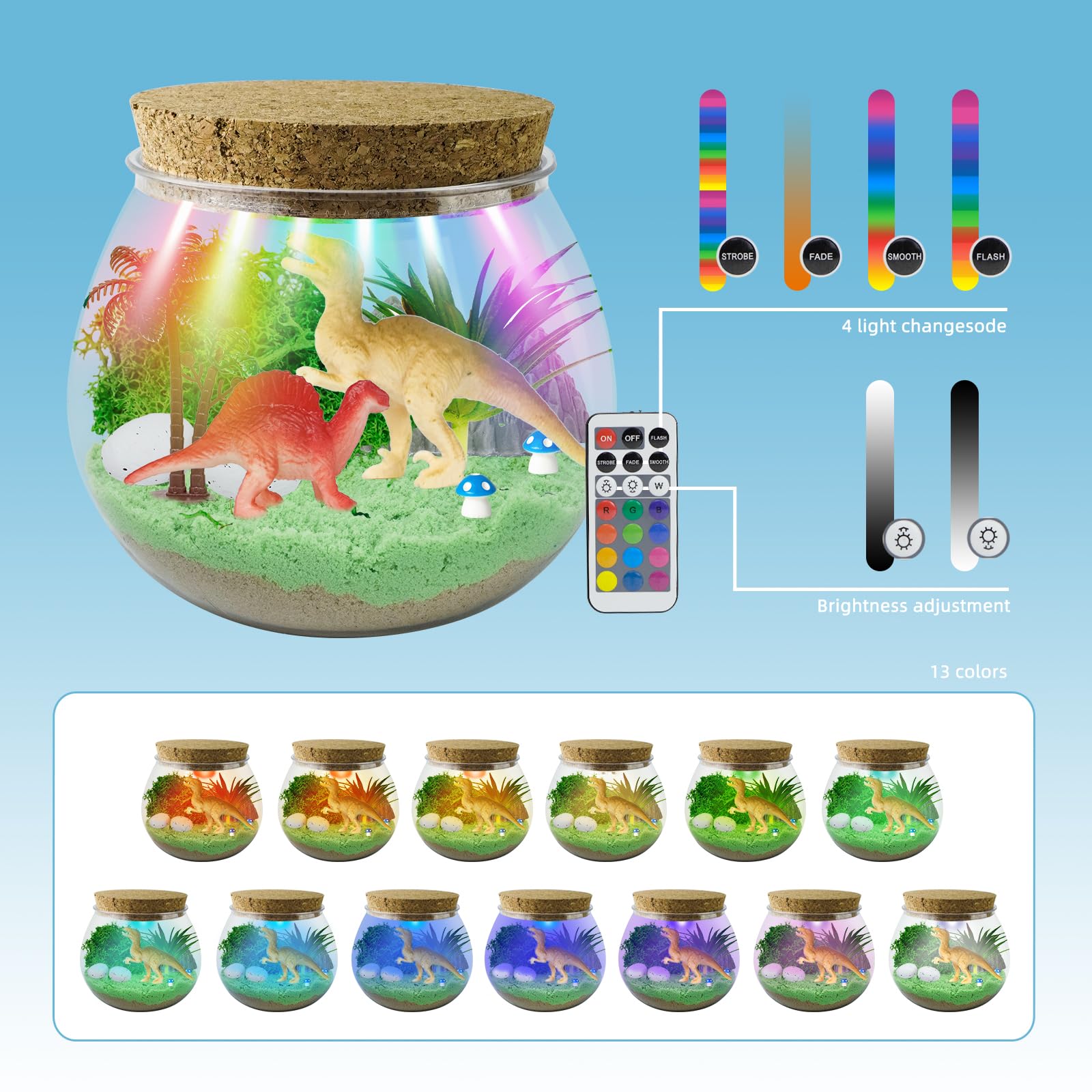 Dinosaurier-Terrarium-Bastelset Mit LED-Nachtlicht – 13 Farben, Dino-Figuren & Moos – Geschenk Für Jungen 4–12 Jahre
