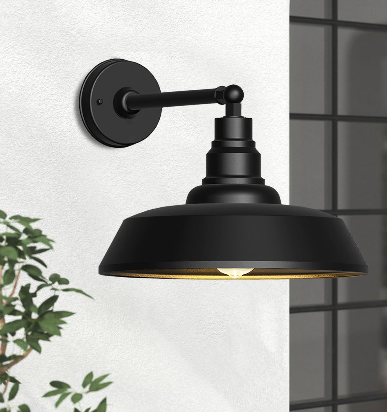 15" Large Outdoor Gooseneck Barn Light - Large Gooseneck Outdoor Light Fixture with Straight Arm, Black Exterior Wall Light Fixture for Farmhouse, Garage Porch Wall Light