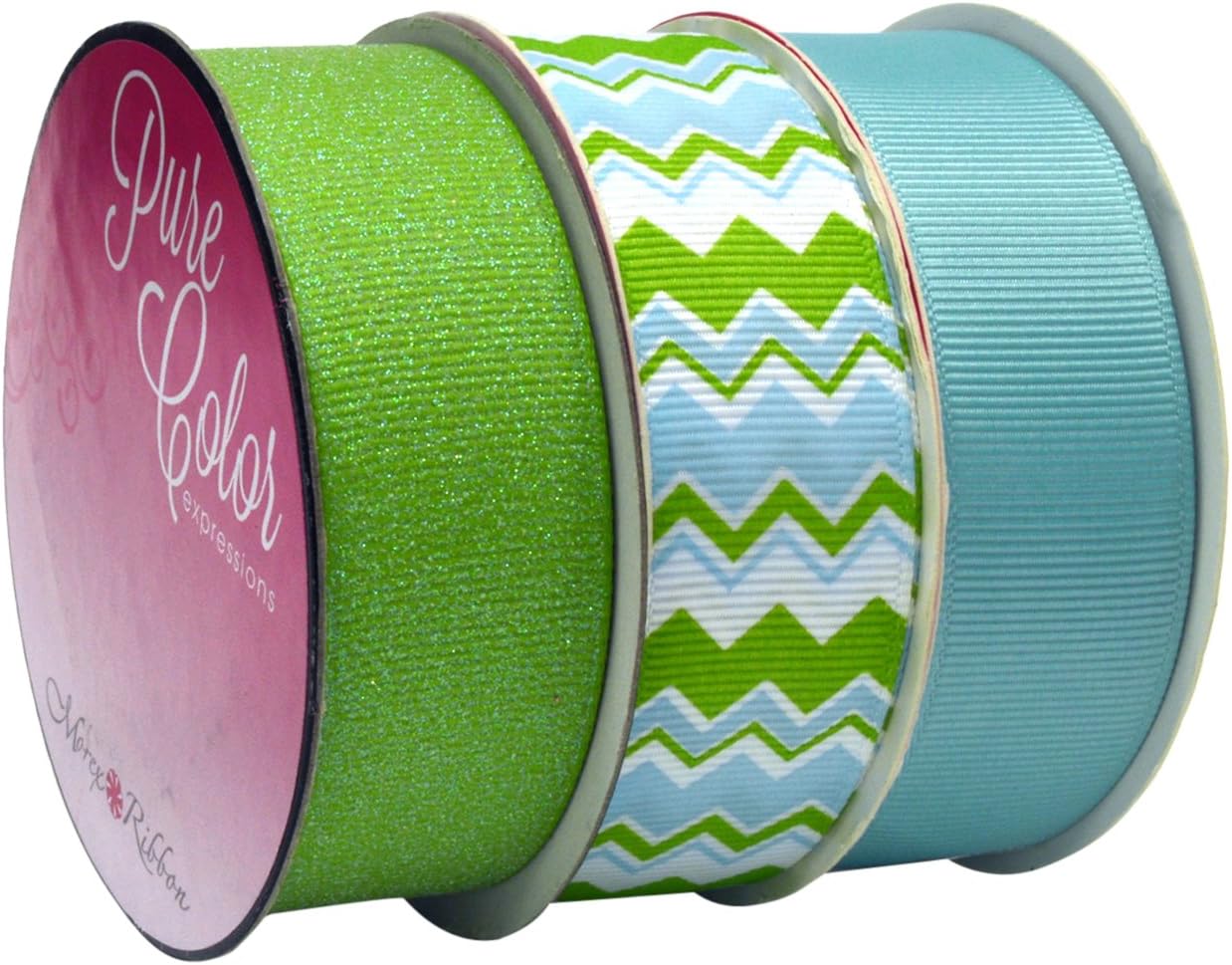 Morex Ribbon Chevron Party Ribbon (3 Pack), 17 yd, Blue/Lime