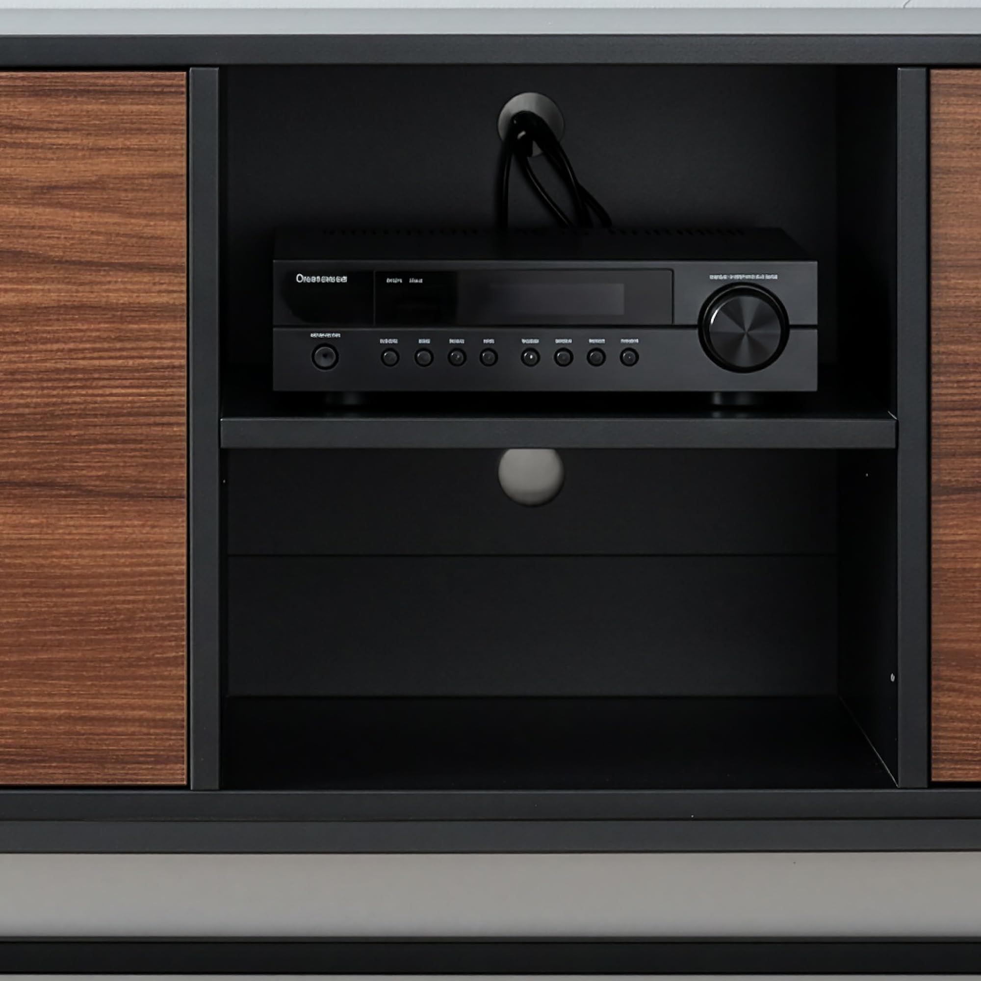 [en.casa] Aparador Boxholm para Salón Aparador Multiusos con 3 Compartimentos con Puertas y 2 Compartimentos Abiertos Mueble Auxiliar para Oficina Mueble de TV 160 x 30 x 57 cm - Negro/Efecto Nogal