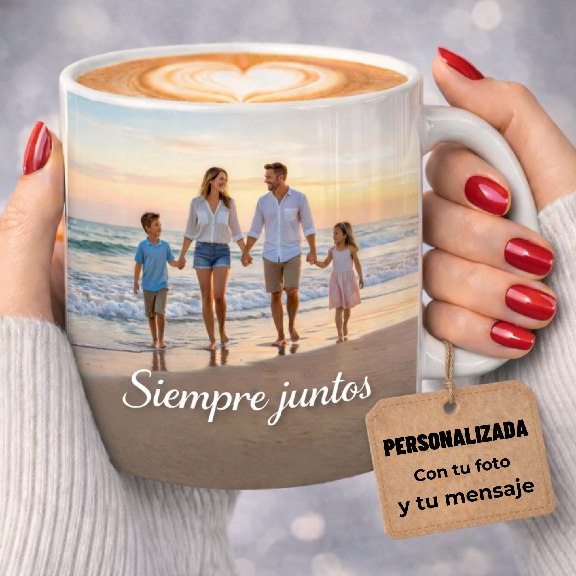 Taza Personalizada Foto Texto Regalo Recuerdo Emocional Original Ceramica 350ml Resistente Microondas Lavavajillas Diseño Unico Amor Familia Amigos Cumpleaños Sorpresa Especial (ROSA) — view 11