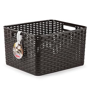 Tradineur - Cesta Rattan N.º 6 - Fabricado en plástico - Almacenamiento de Ropa, Productos de Limpieza - Capacidad de 28,5 L - 23 x 40 x 34 cm - Color: Wengue