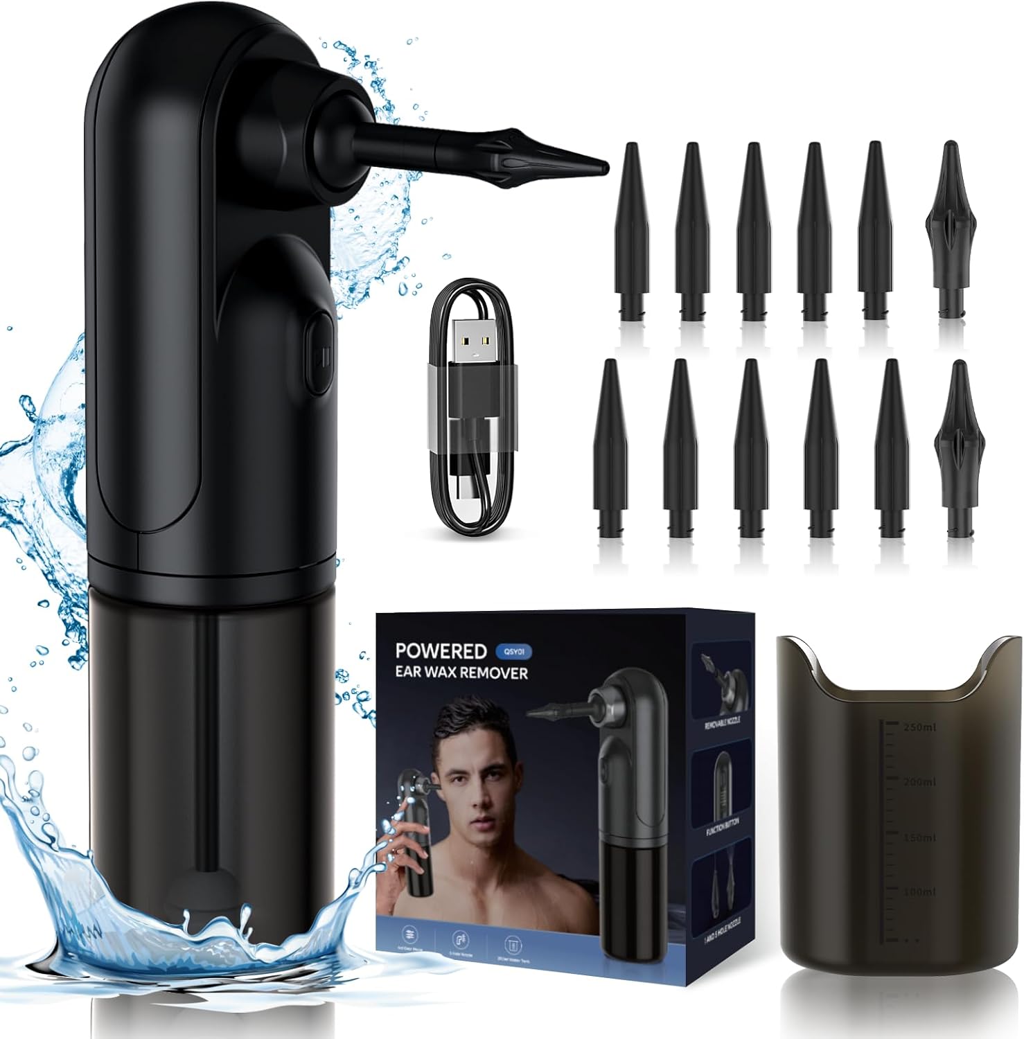 Ear Wax Removal - Electric Ear Irrigation Flushing System with 4 Pressure Modes, Electric Ear Cleaner, 10 nozzles, Electric Earwax Cleaning Kit for Earwax Buildup