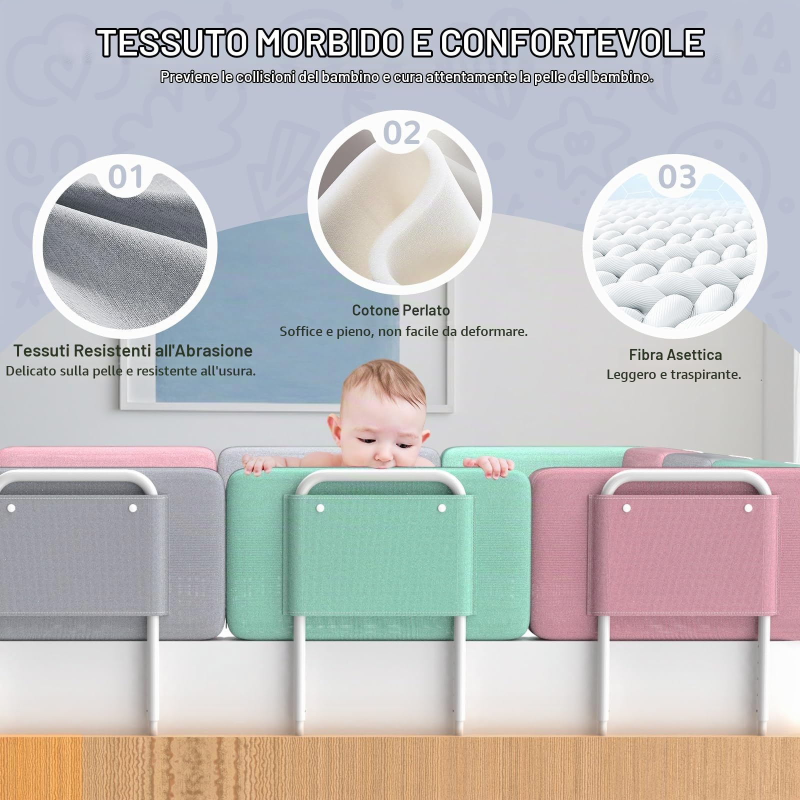 Sponde per letto bambini – Barriera letto sicurezza per bambini, protezione per letto matrimoniale e lettino, altezza regolabile 40-60 cm, rimovibile, portatile, grigio, 60cm