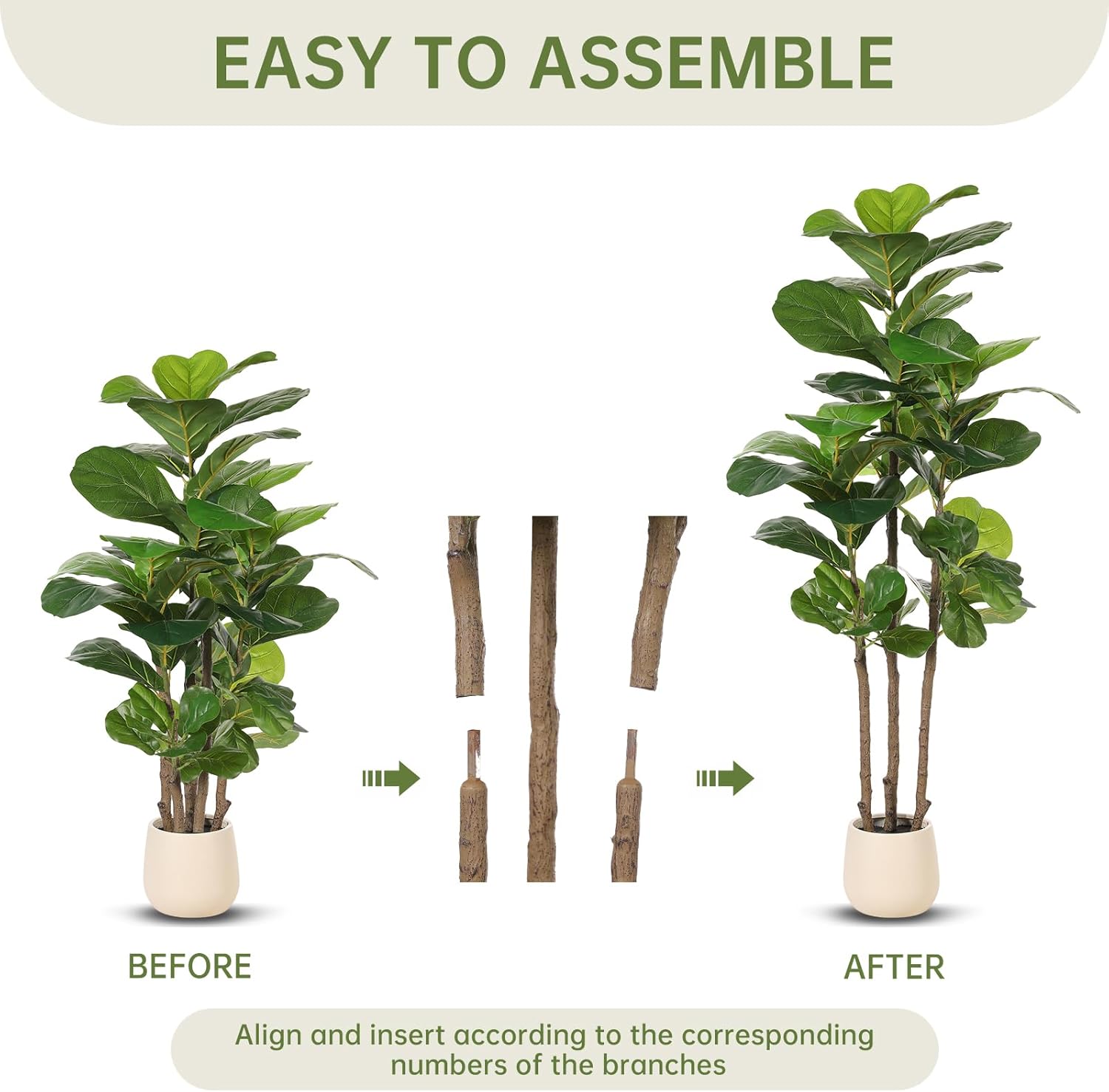 Realead Fiddle Leaf Fig Tree Artificial - 5ft Faux Fiddle Leaf Fig Tree with White Planter - Large Fig Tree Artificial with Natural Wood Trunk and Lifelike Leaves for Home Living Room Indoor Decor - Image 6