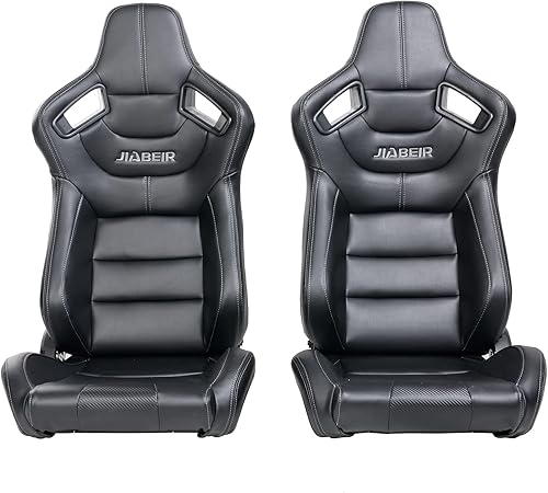 Miniatura 8 de Asientos de cubo para automóviles, asientos de carreras universales de PVC negro con puntada de cuero de PVC para automóviles con deslizadores de