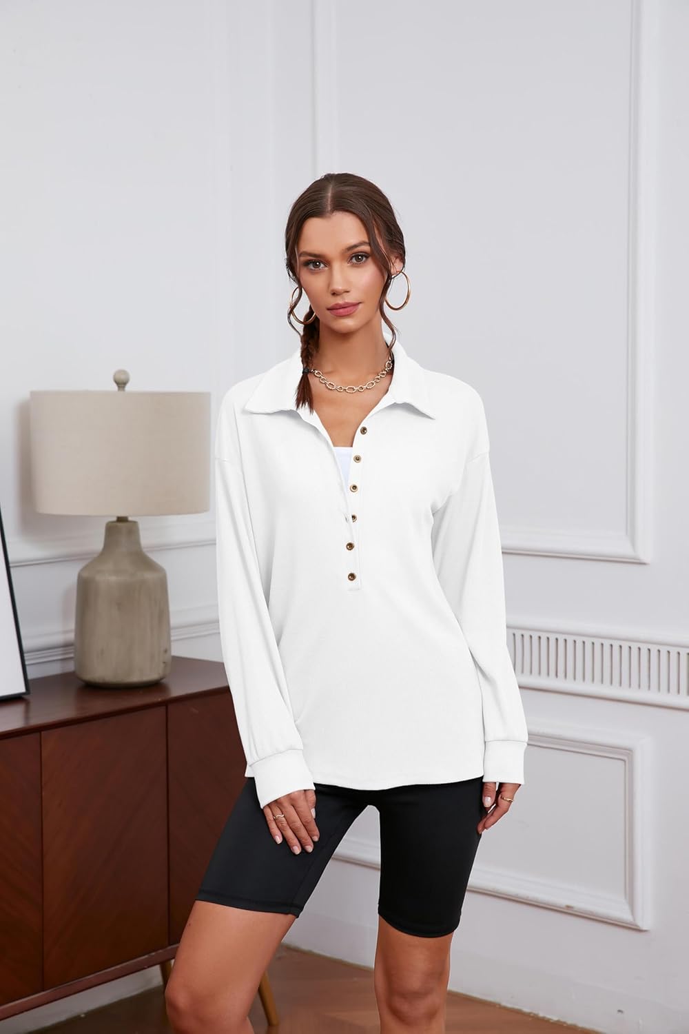 TASAMO Women's Sweatshirt Casual Long Sleeve Button Henley Neck Pullover Tunic Tops Fashion 2025 Fall Winter Outfits - Image 3