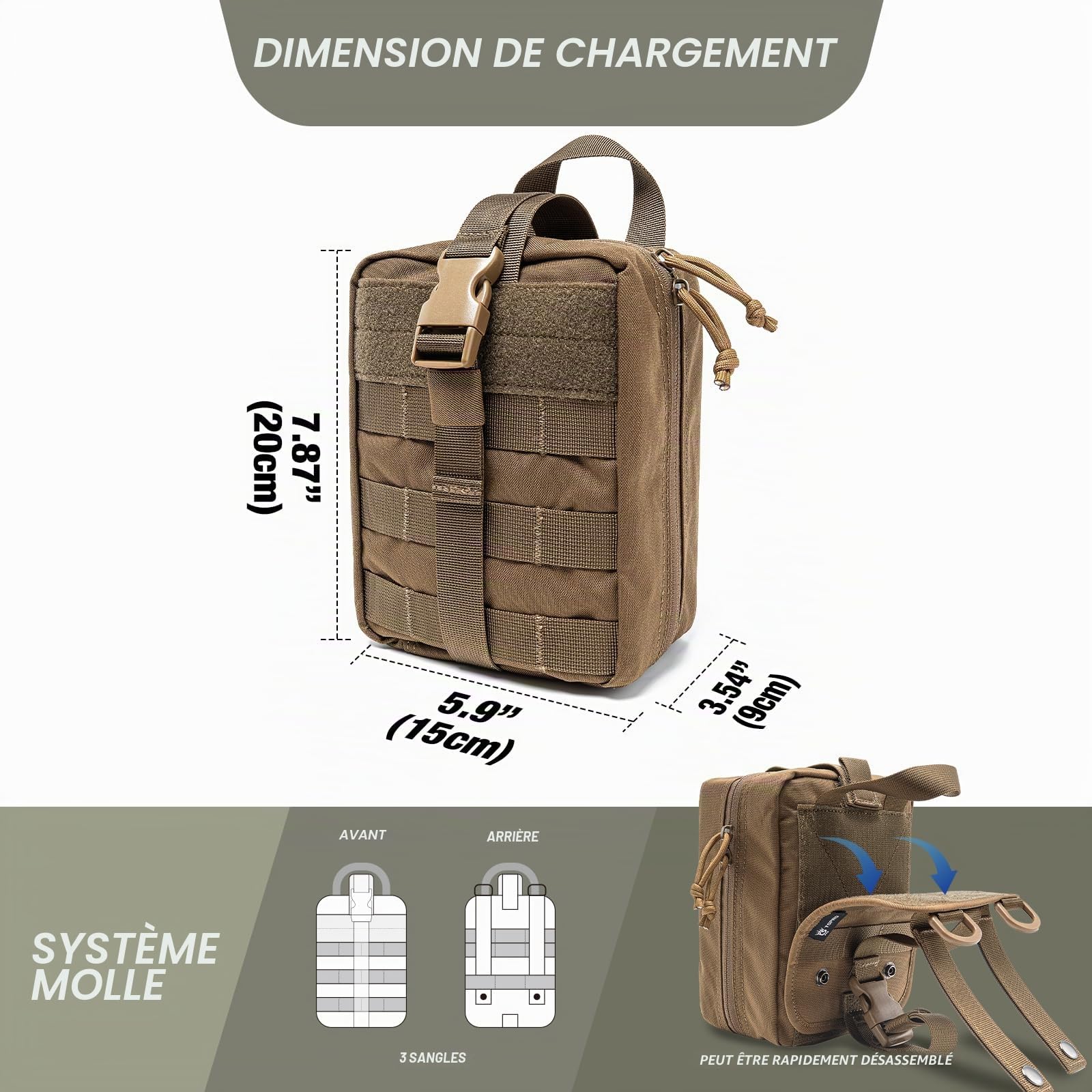 TSPRO Poche IFAK Molle Vide, Sac Médical Tactique Utilitaire pour Outdoor | Système Rip-Away, Poche Filet Amovible Zippée, Organisateur IFAK, Pochette EMT, Sac MOLLE pour Outdoor/Camping