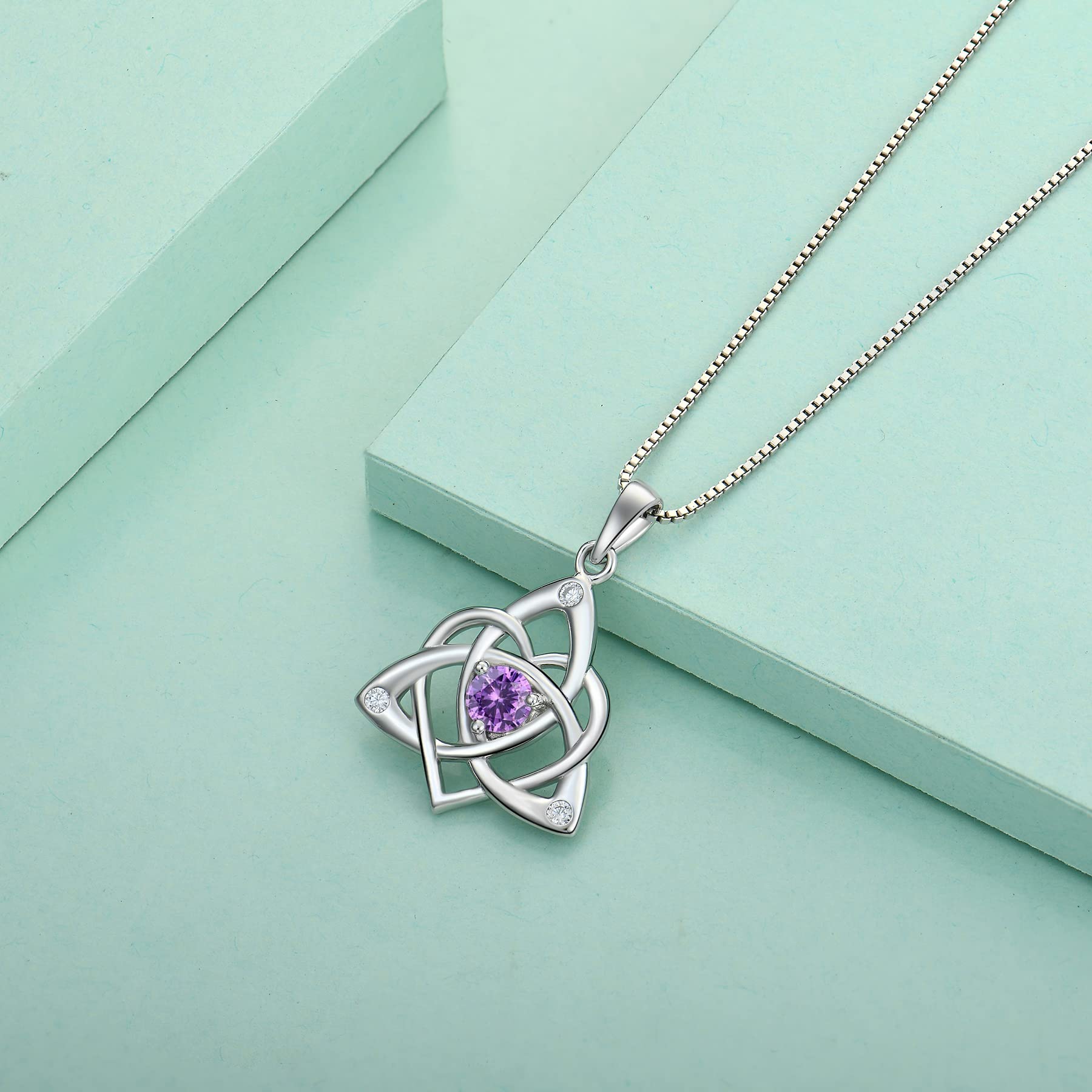starchenie Collar de Nudo Celta Plata de ley 925 Corazón 3A Collar de Piedra Natal para Mujer