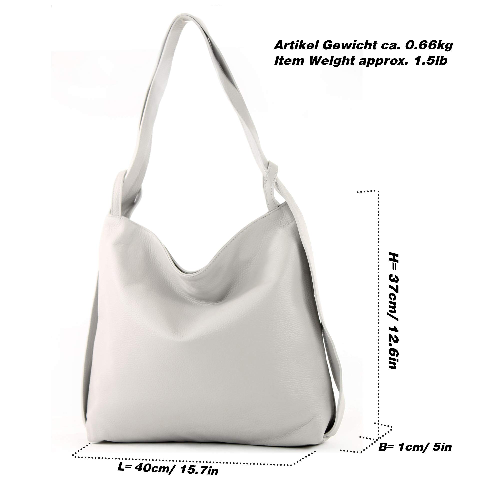 modamoda de T192 Damen Leder Rucksack Schultertasche, 40 x 37 x5 cm, Groß, handmade in Italy