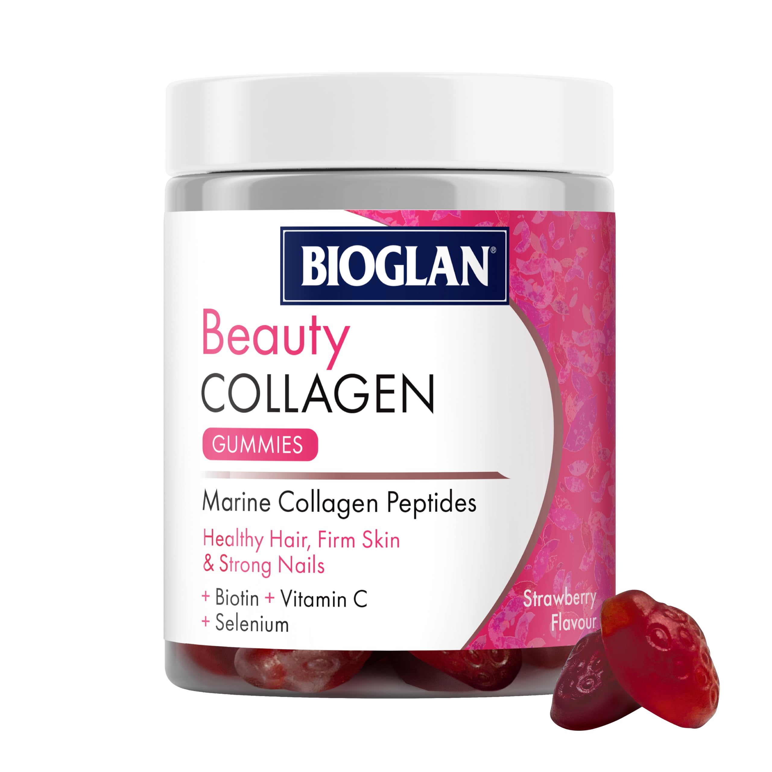 Bioglan Collagen Gummies | 1000mg | Hydrolysed Marine Collagen | Biotin | Selenium & Vitamin C | Strawberry Flavoured | 60 Gummies