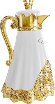 Luxury Arabic and Turkish Style Insulated Coffee Carafe,34 oz,Coffee Pot,Vacuum Bottle Thermal Carafe Flask for Tea and Hot Cold Water Drink,Moving and housewarming blessings White