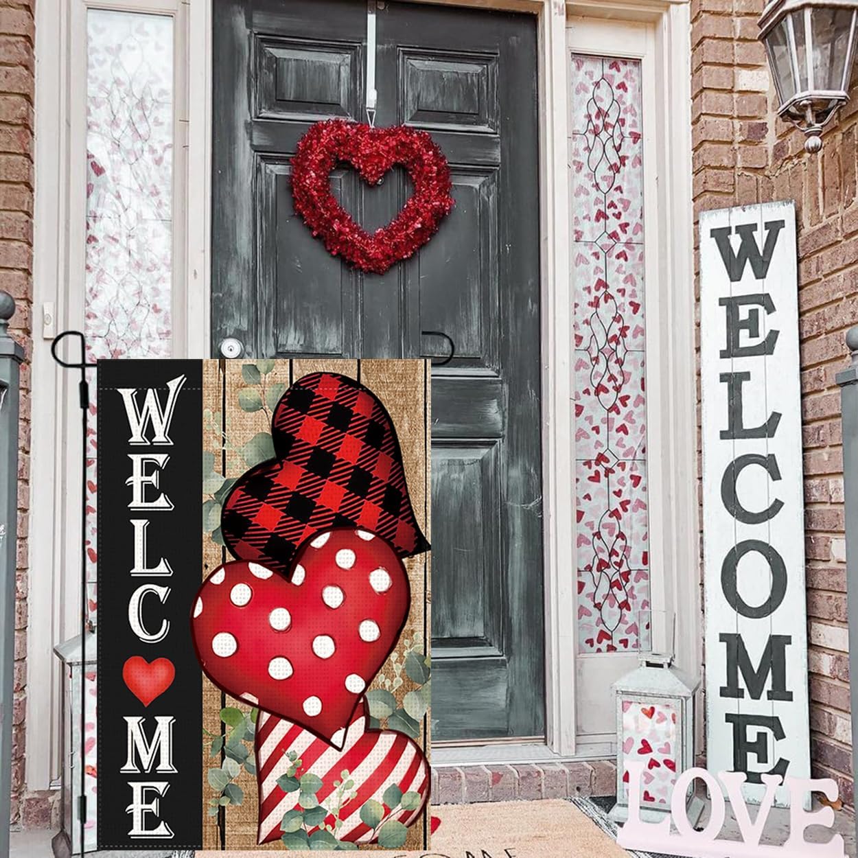 Doncida Valentines Day Welcome Garden Flag 12x18 Inch Double Sided Burlap Love Heart Rustic Anniversary Wedding Small Yard Flag for Outside Decoration - Image 6