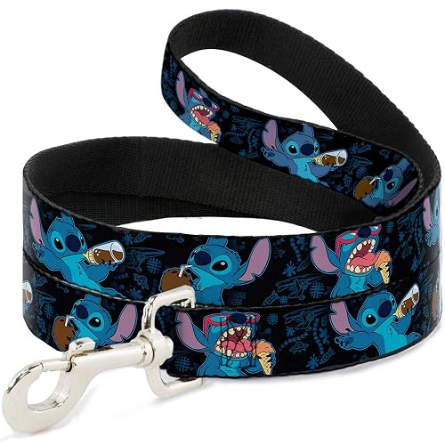 Buckle-Down Correa para Mascotas - Poses de Punto para Aperitivos Negro/Azul - 4 pies de Largo