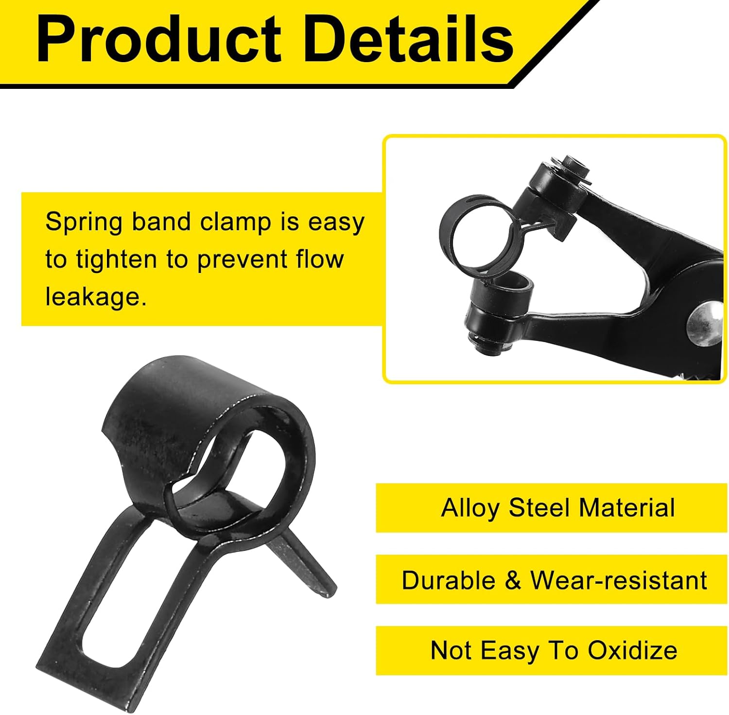 uxcell 18Pcs Spring Band Type Action Fuel/Silicone Vacuum Hose Pipe Clamp, 6mm Low-Pressure Air Spring Hose Clip Clamp for Automotive Oil Pipe Water Pipe, Black
