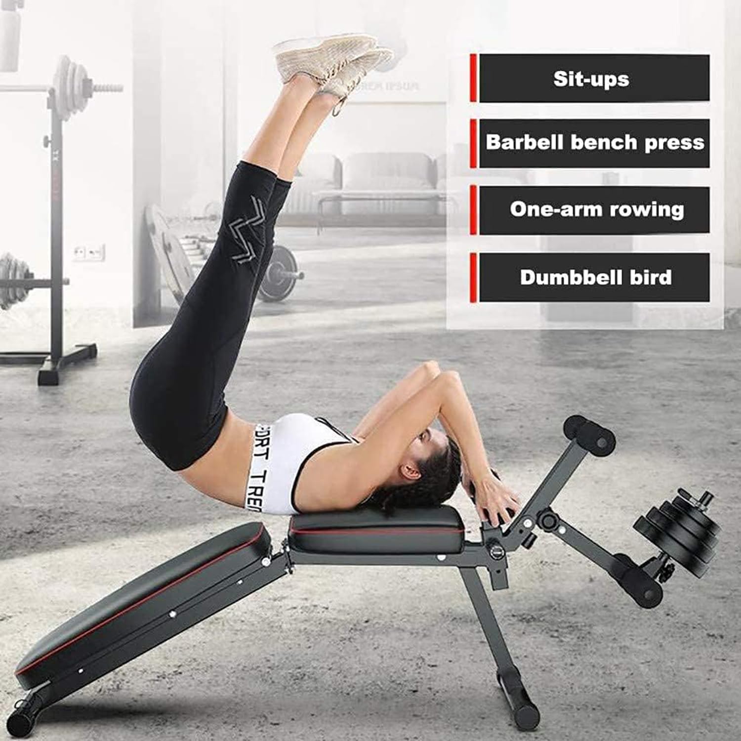 Banc de Musculation Multifonctions Pliable,avec Leg Extension Machine,Universel Banc à haltères Exercices abdominaux Exercices, Banc d’entraînement pour Tout Le Corps