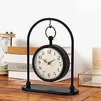 JUMBOHUMBLE Vintage Farmhouse Metal Table Clock - Small Black Silent Non-Ticking Battery Operated Desk Shelf Clock for Home Decor