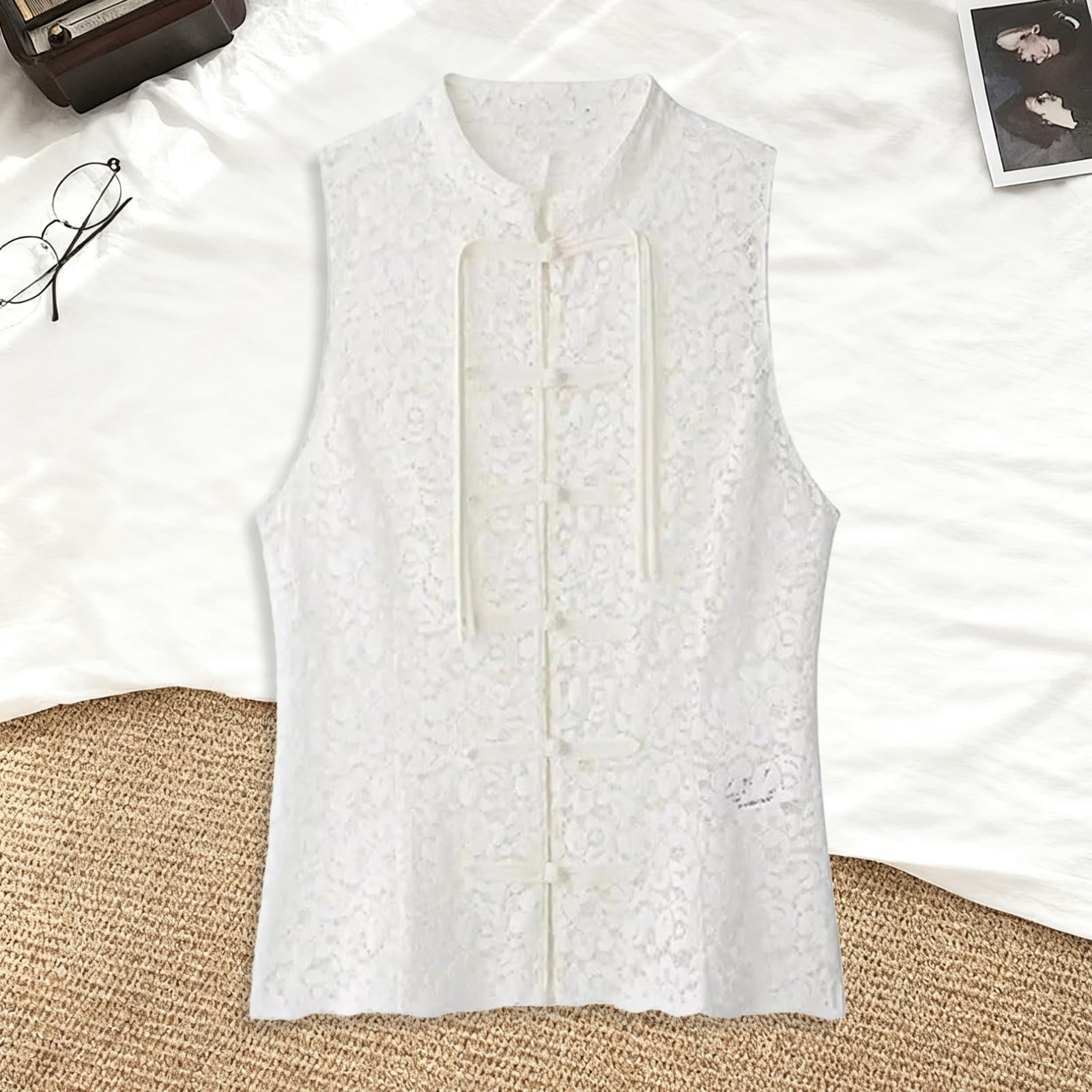 Camiseta Tirantes Liso para Mujer, sin Mangas, con Detalle de Botones, Elegante Top Verano para Calle. Camiseta Hombros Descubiertos