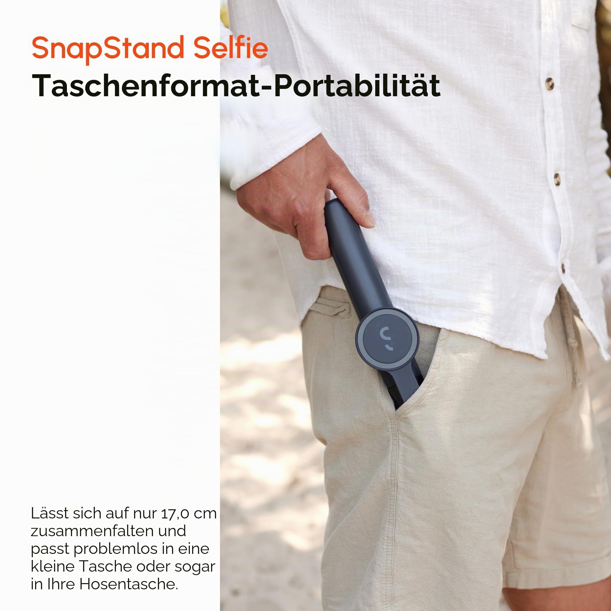ShiftCam SnapStand Selfie - Magnet Selfie Stick und Stativ - Kompaktes, klappbares und ausziehbares Stativ mit neigbarem Kopf und Bluetooth-Magnetfernbedienung (Stone, SnapStand Selife)