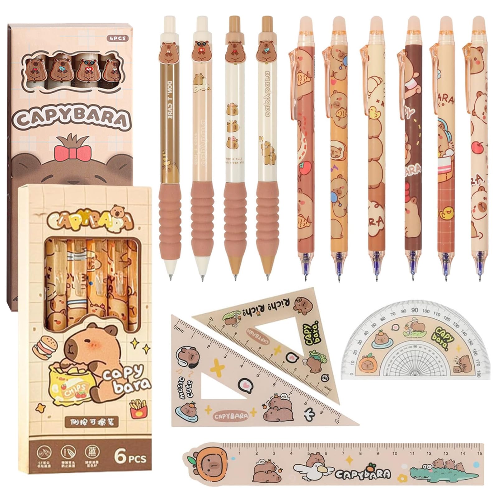 Coffret Papeterie Capybara 66 Pièces - 8 Carnets Mini, 8 Stylos Gel Et 50 Autocollants - Fournitures Scolaires Et Cadeaux Pour Anniversaire - Pour Enfants Et Ados