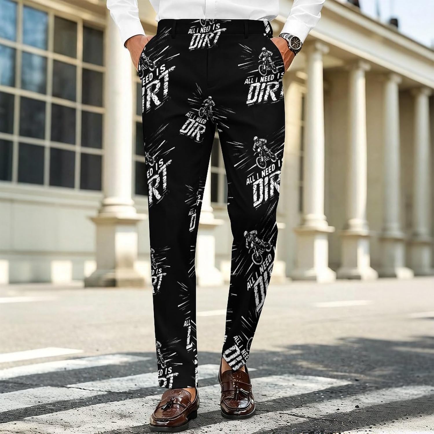 All I Need is Dirt Motocross Men's Classic Fit Suit Pants Straight Leg Design Printed Trousers
