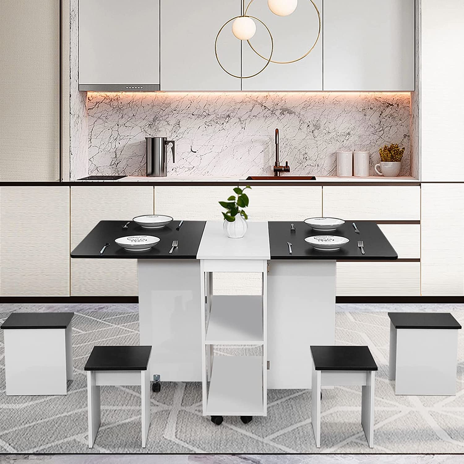 Buy DINAZA Folding Dining Table with 4 Chairs Drop Leaf Dining Table