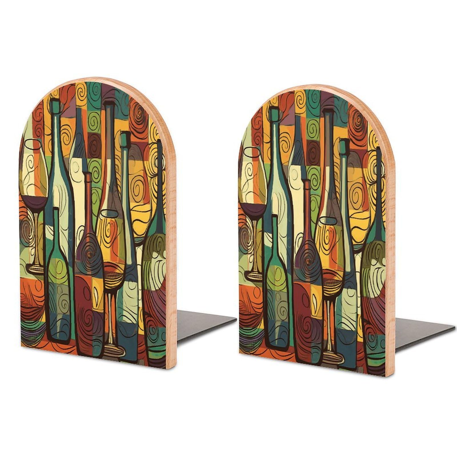 Sujetalibros de madera con diseño de botellas de vino para estantes decorativos en casa
