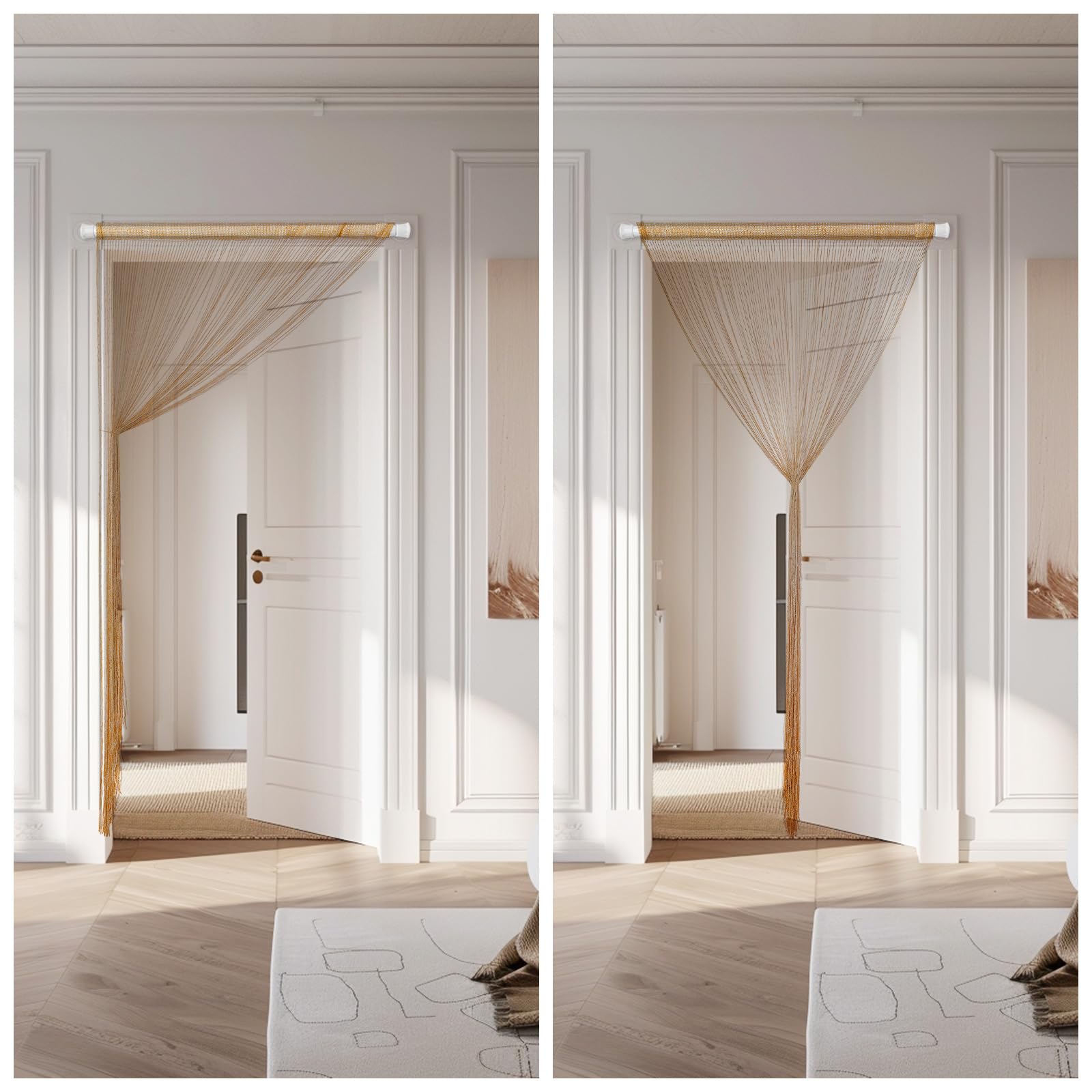 LITLANDSTAR 4 Stück Fadenvorhang Türvorhang, Glitzer Türvorhang Fensterdekoration Raumteiler Dekoration Perlenvorhang für Hochzeit Party Dekoration, 100 x 200cm (Champagne)