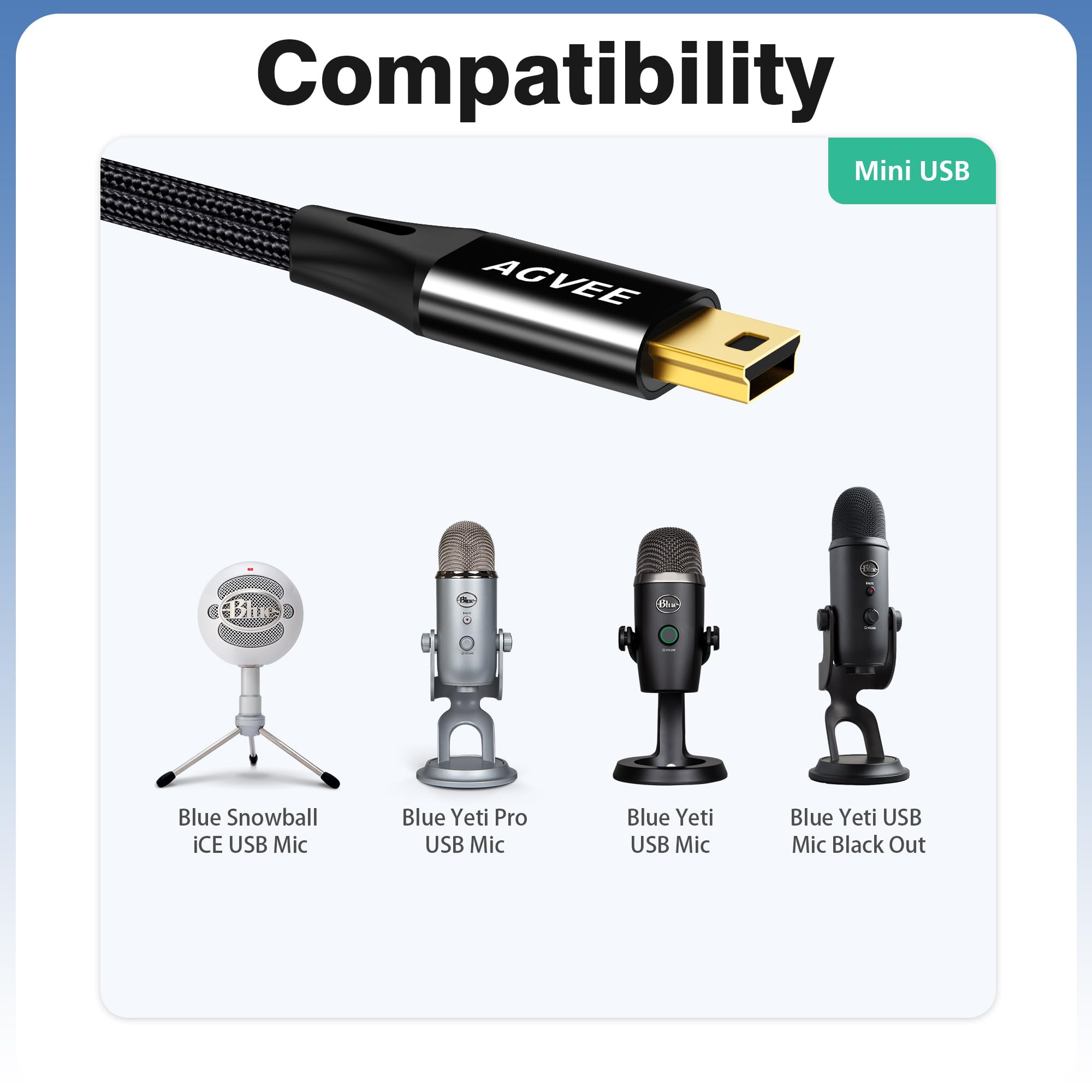 Amazon.com: AGVEE 2 Pack 3.3ft USB Cable for Blue Yeti Microphones