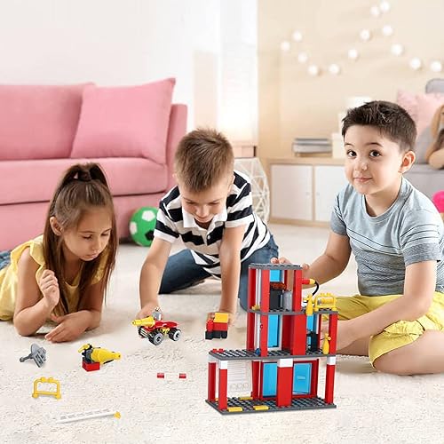 Miniatura 7 de Estación de bomberos de la ciudad, juego de construcción de camión de bomberos 2 en 1, juego de vehículos de bomberos para jóvenes, bloques de