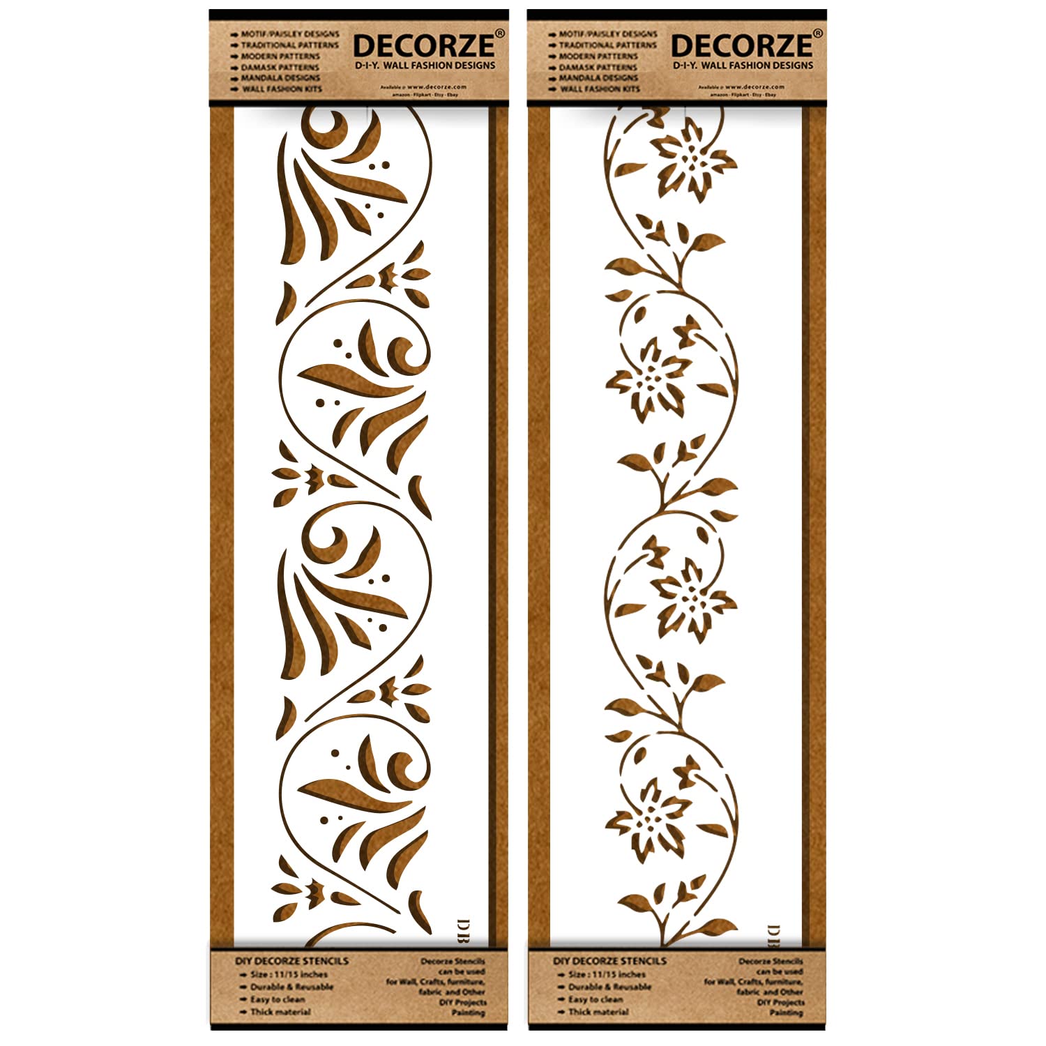 Border Stencils for DIY Home Decor | Floral, Pattern & Wall Border Stencils for Painting Furniture & Art Projects DB-45-46-image-31