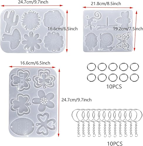 Miniatura 2 de 3 moldes de resina para colgantes, moldes de joyería de resina de silicona, kit de fabricación de aretes, moldes de silicona con llaveros, anillos