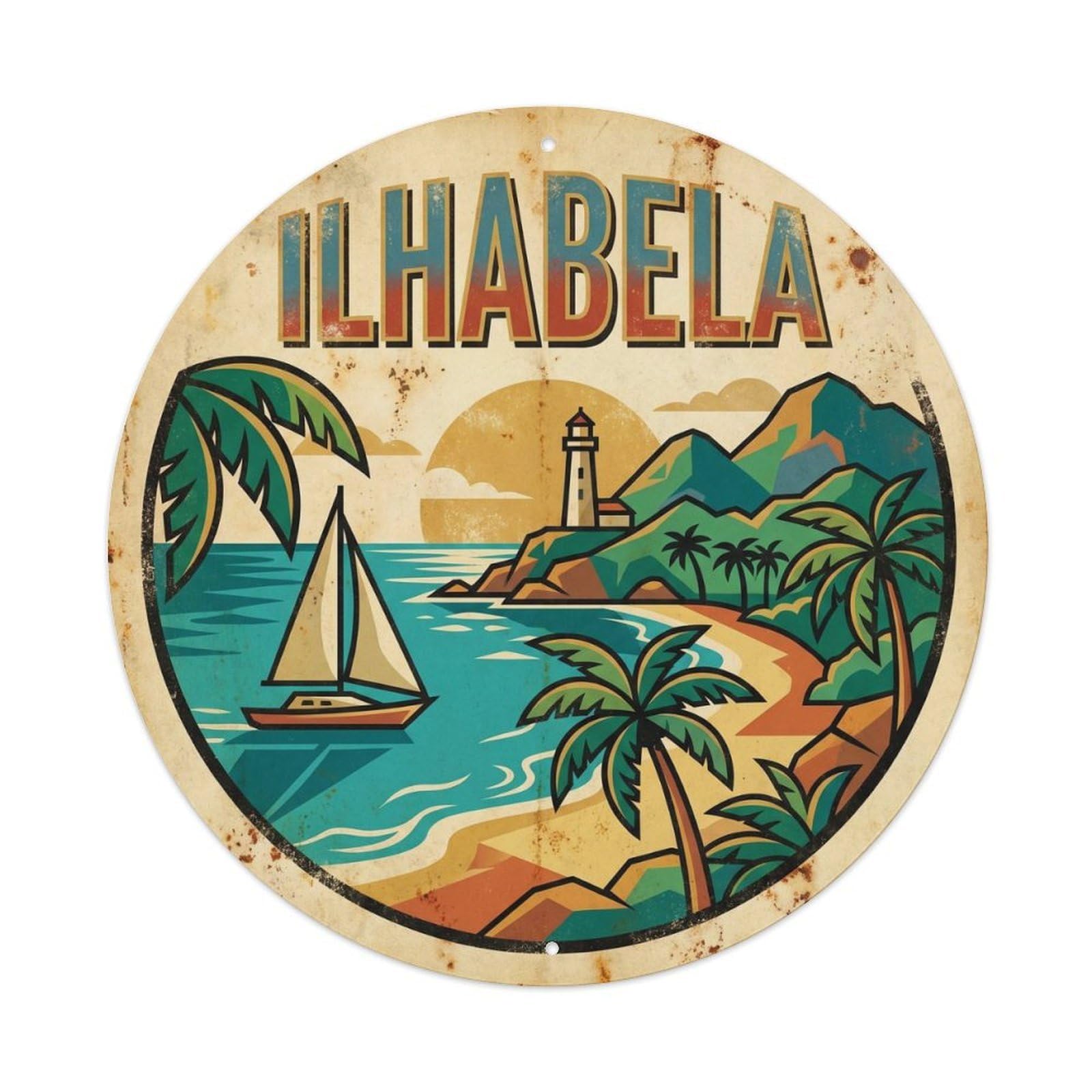 Ilhabela Beach Destination Retro Ink Travel Metal Tin Sign
