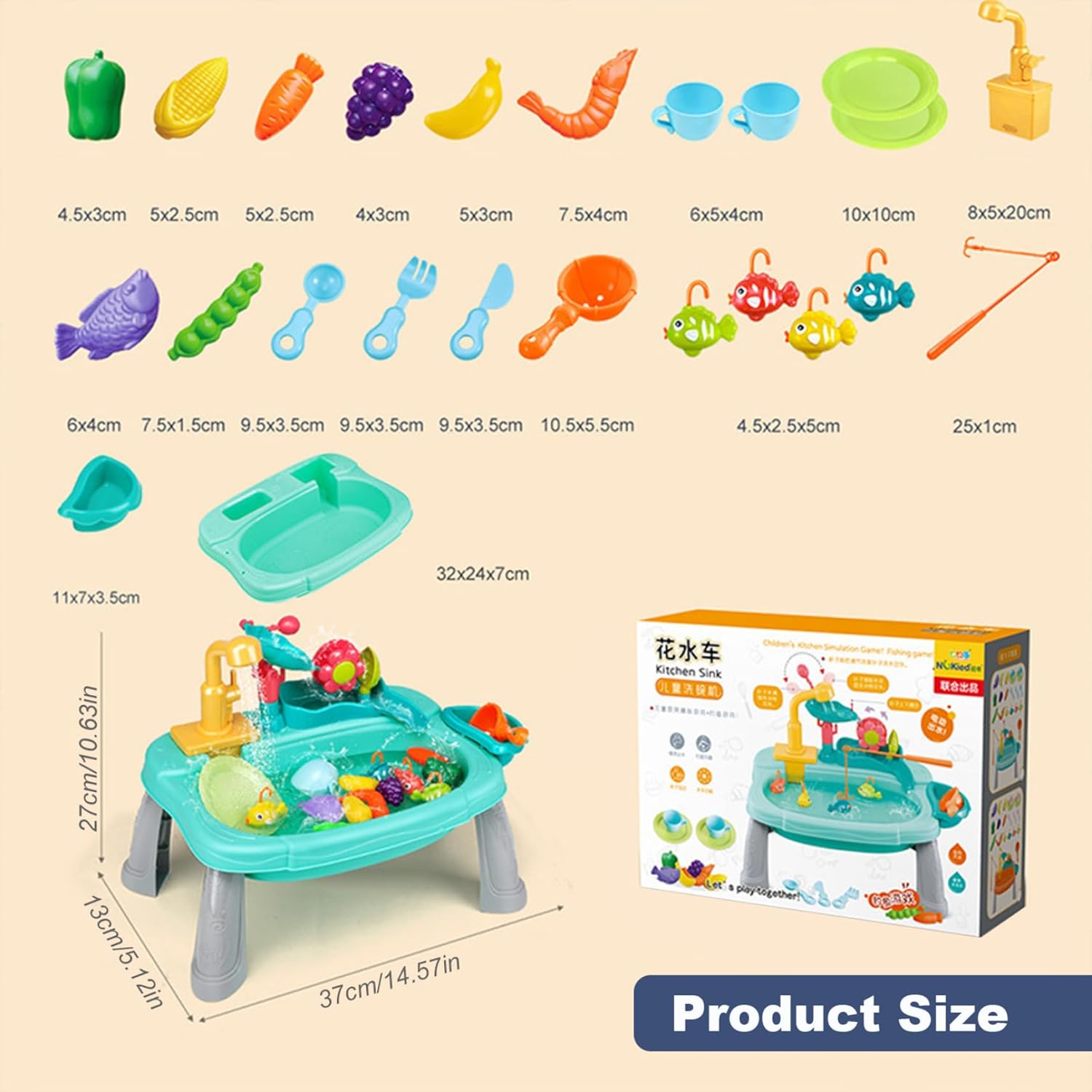 Water Table for Toddlers 1 Set Electric Waterproof Circulated Sensory Table with Flower Waterwheel Detachable Cute Kids Water for Fishing Game Pretend Play
