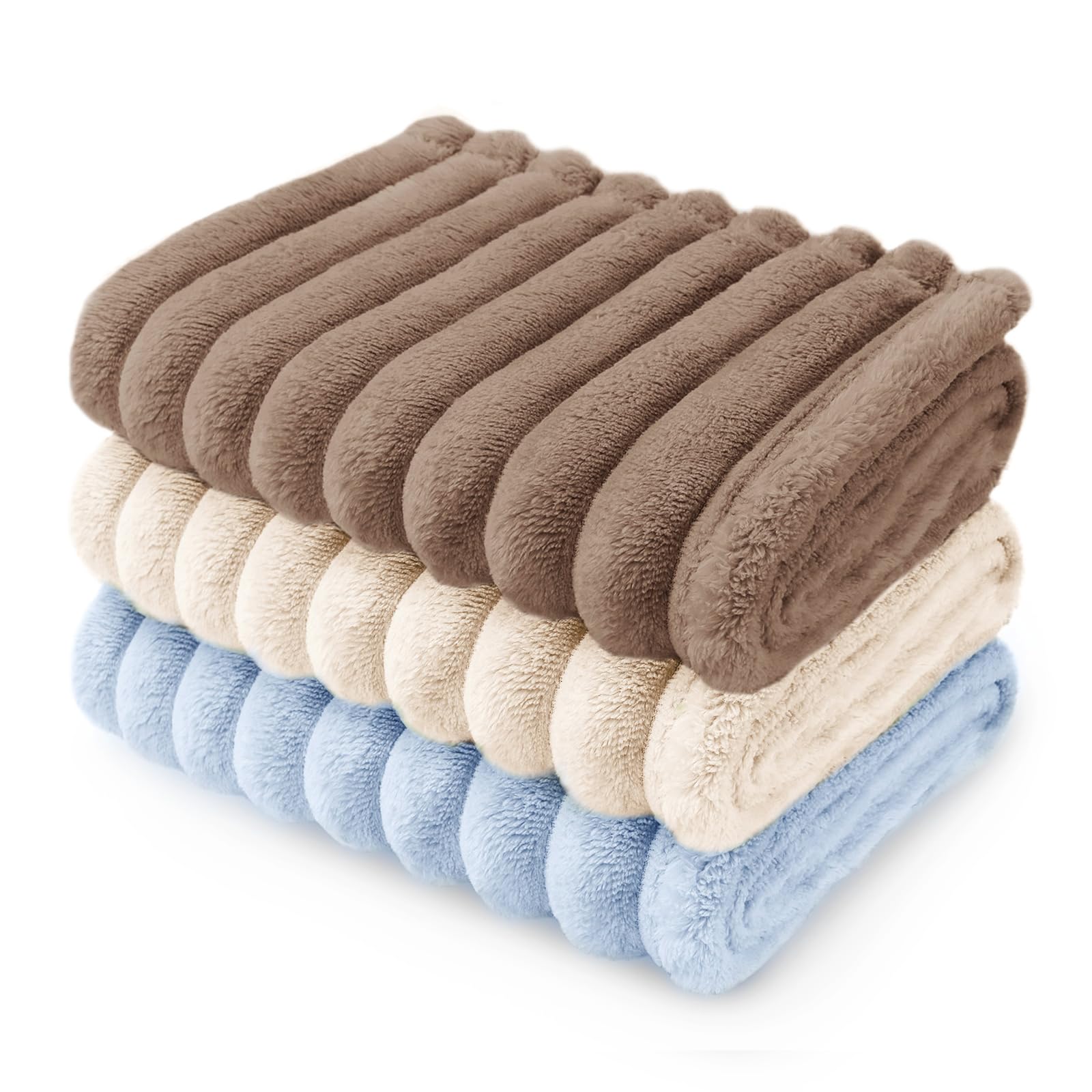 luciphia Hundedecke Katzendecke Waschbar, 1 Pack 3 Decken Flanell für Kleine Mittlere Größe Hunde Katzen, Flauschig Weiche Warme Fleece Haustier Decke für Unterwegs Kuschel Braun Beige Blau 76 x 104cm