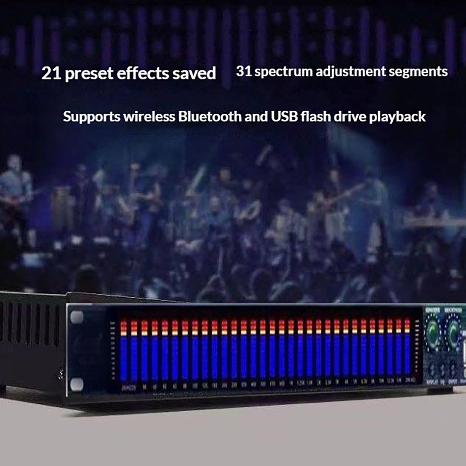 Ecualizador digital profesional DSP estéreo con pantalla LED dinámica, 21 efectos preestablecidos, reducción automática de ruido, montaje en rack de 1U para aplicaciones de estudio y KTV