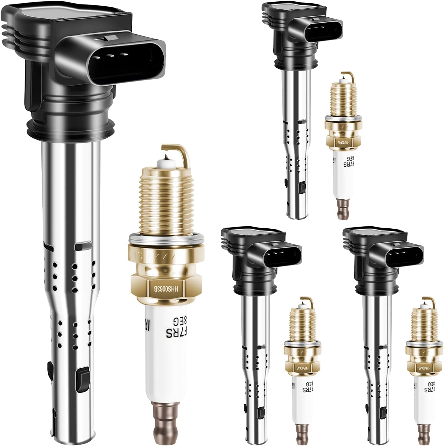 UF575 Ignition Coil & 1675 Double Iridium Spark Plug for Audi A3 A4 A5 A6 Q5 R8 TT RS4 RS5/Volkswagen Jetta Passat Beetle CC Golf GTI Replaces# C1627 07K905715F E1075