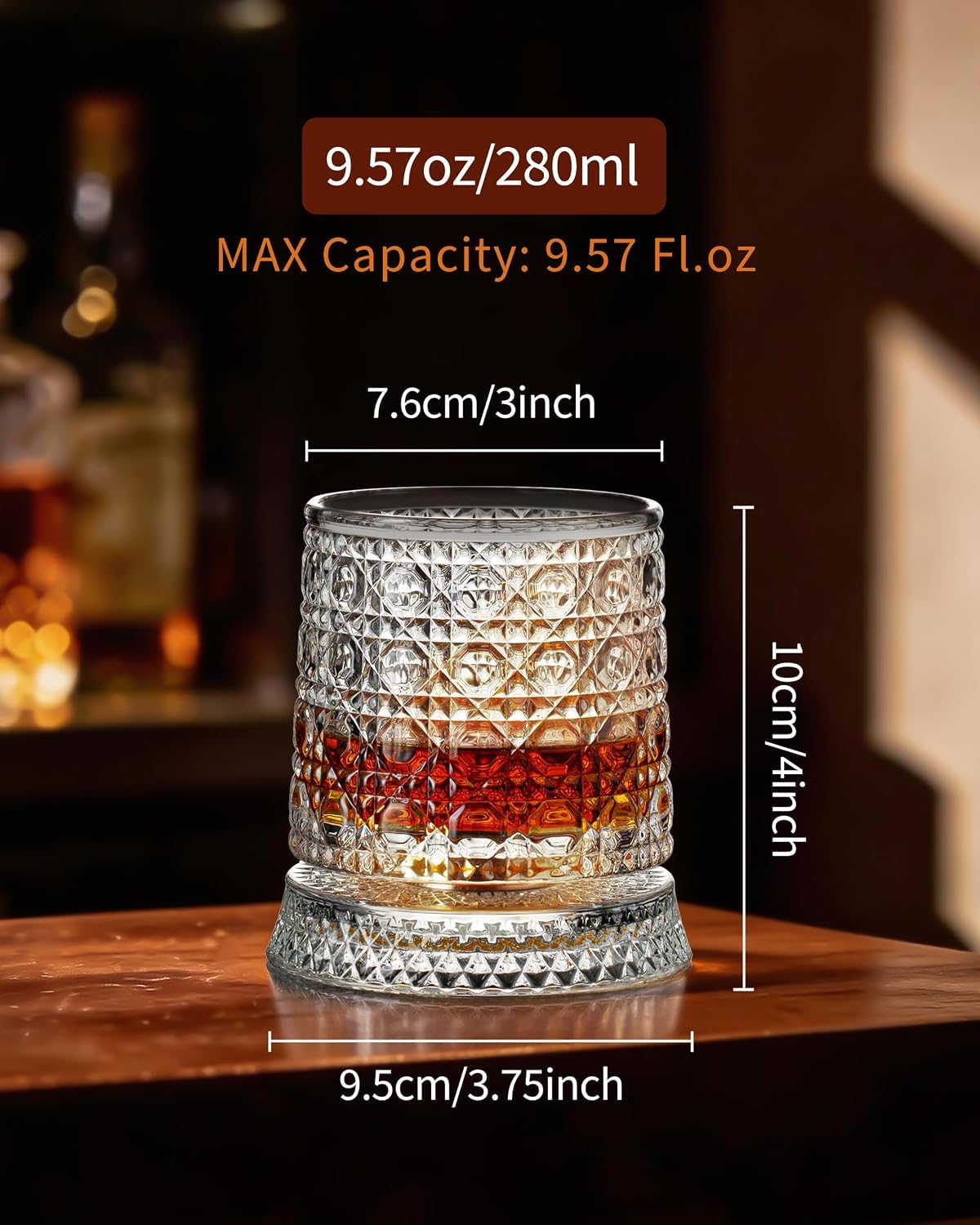 VILON Premium Rotating Whiskey Glass – 300ml Crystal Clear 360° Spinning Old Fashioned Tumbler | Lead-Free Carved Cut Glass for Whiskey, Scotch, Bourbon, Brandy & Cocktails (Pack of 1) — Amazon image 2