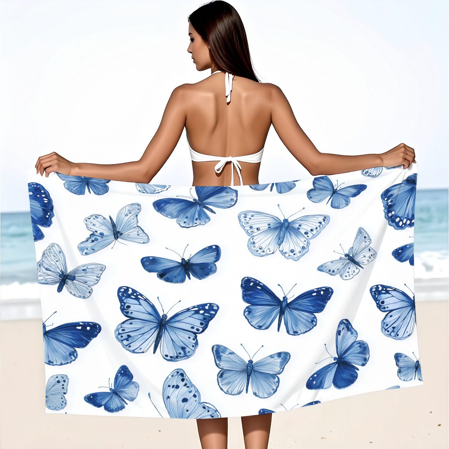 Frisch, Nahtlos, Aquarell Strandtuch 200 x 145 cm – Saugfähiges Schnelltrocknendes Strandtuch Schmetterlinge, Flügel, Insekten für Campen, Picknick, Ausflüge