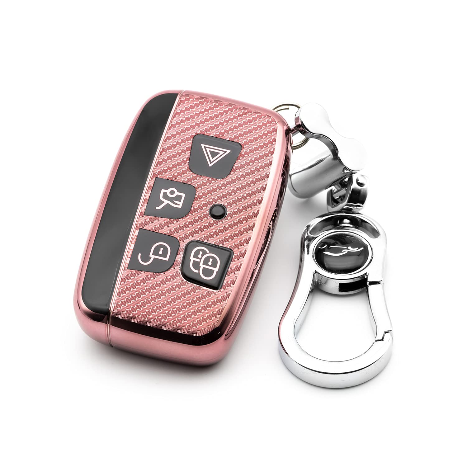 M.JVisun Soft Carbon Fiber Finish Car Key Fob Cover For Land Rover Discovery 4/Sport Freelander 2 For Range Rover Evoque/Sport/Velar Electroplated TPU Case With Metal Keychain - Blue — view 24