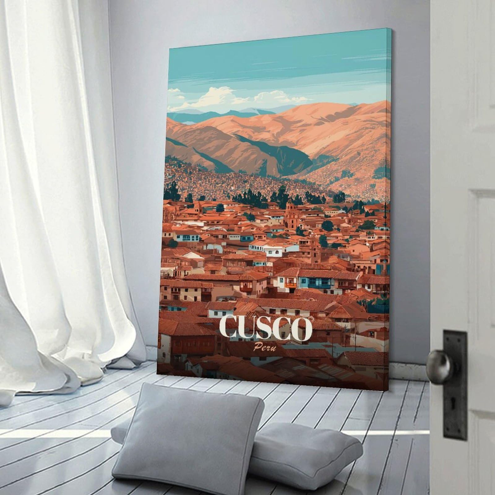 Junmoney Cusco Peru Cityscape Home Decor Wall Art, 20x30inch(50x75cm), for Bedroom, Lounge Or Dressing Area, Canvas Wall Decor for Personal Spaces