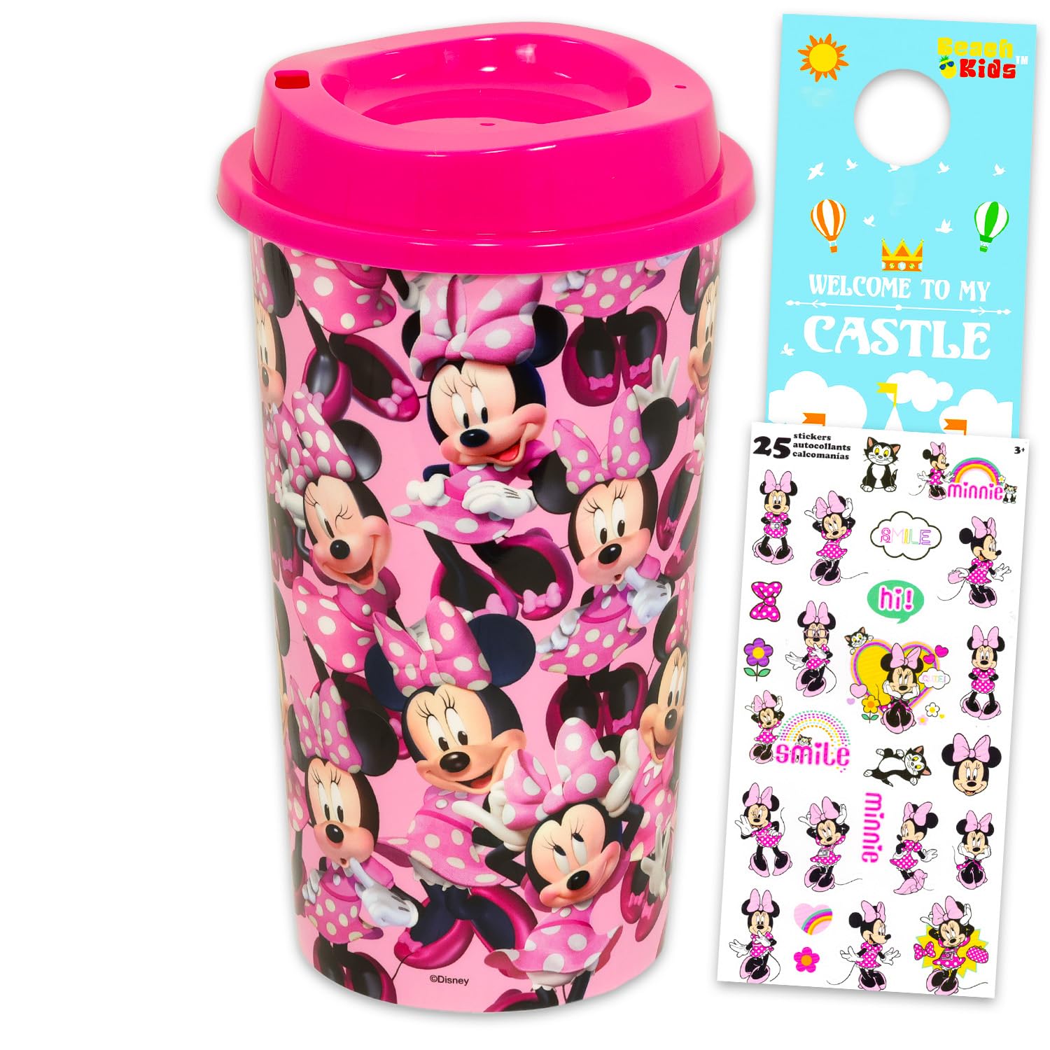 Disney Minnie Mouse Reisebecher-Set – Becher mit Deckel, Aufklebern und mehr | Minnie Mouse Reisebecher für Mädchen, Teenager, Erwachsene