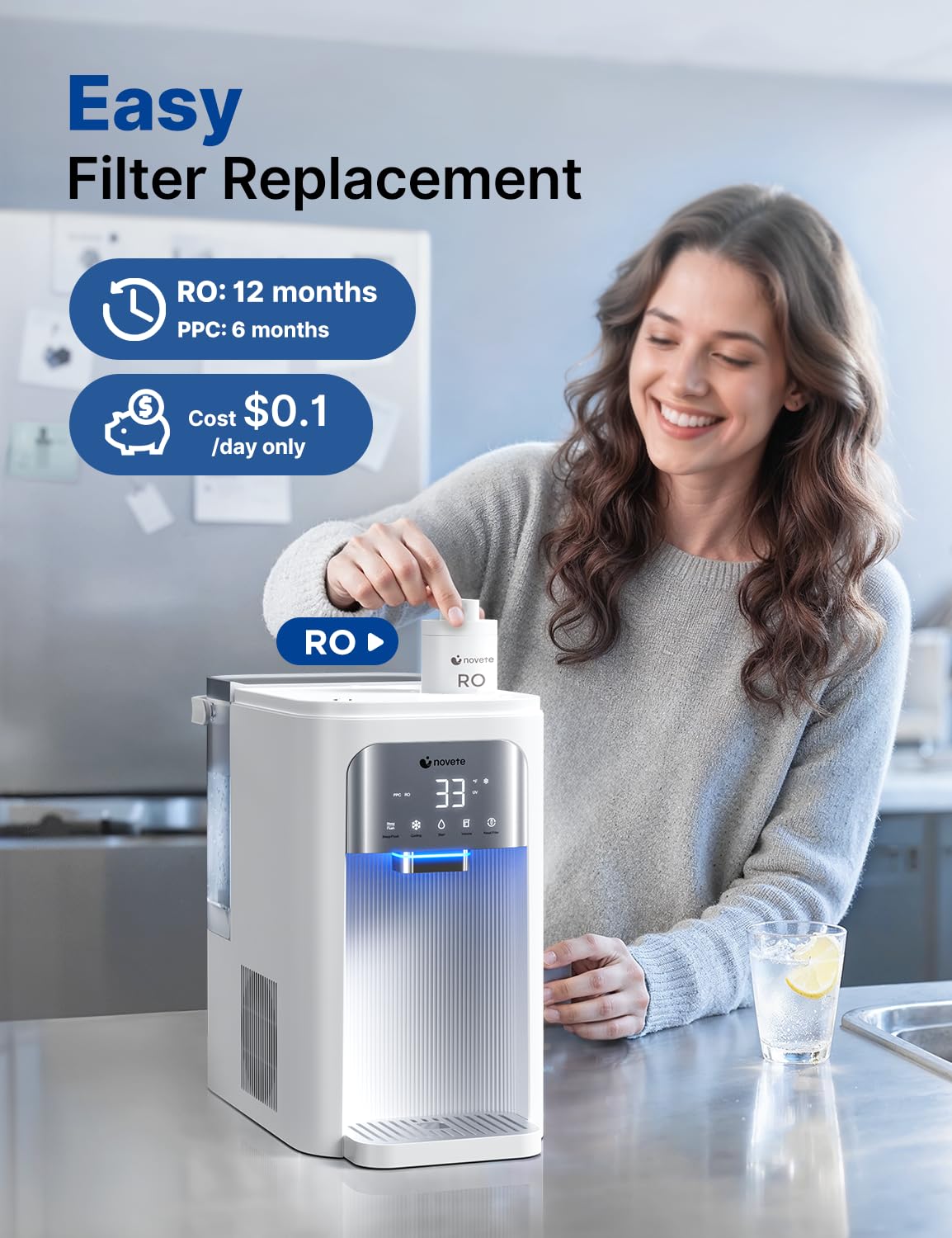 NOVETE CRF0A-RO Countertop Water Filtration Replacement Filter, Reverse Osmosis Filter Cartridge, 12 Months, Compatible for CRF0A-QS, CRF1A-QS, CRF0A-Qi, CRF1A-Qi