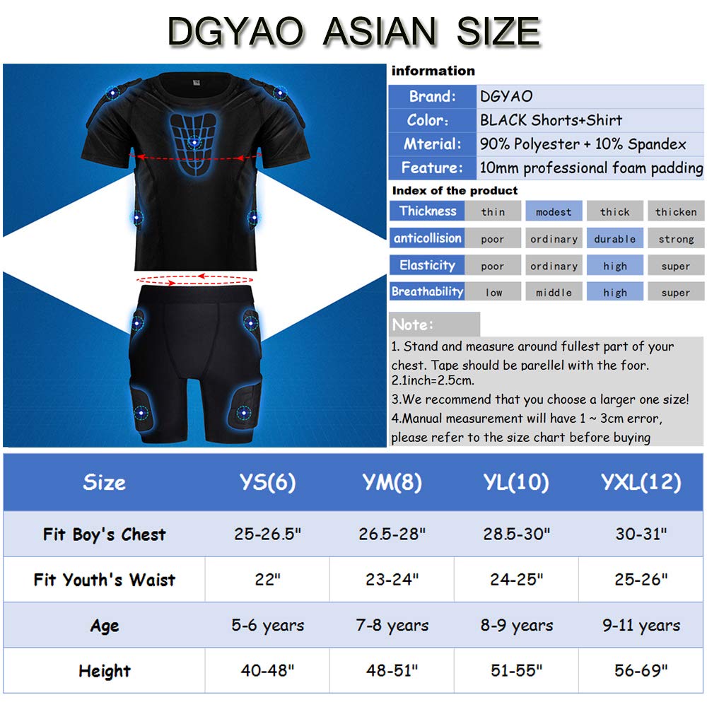 Niños Deportes Camiseta Protectora Acolchada y Pantalones Cortos Hombro Costilla Cuello Protector de Cadera Traje para fútbol Rugby Baloncesto Esquí Snowboard Patinaje Contacto Deportes