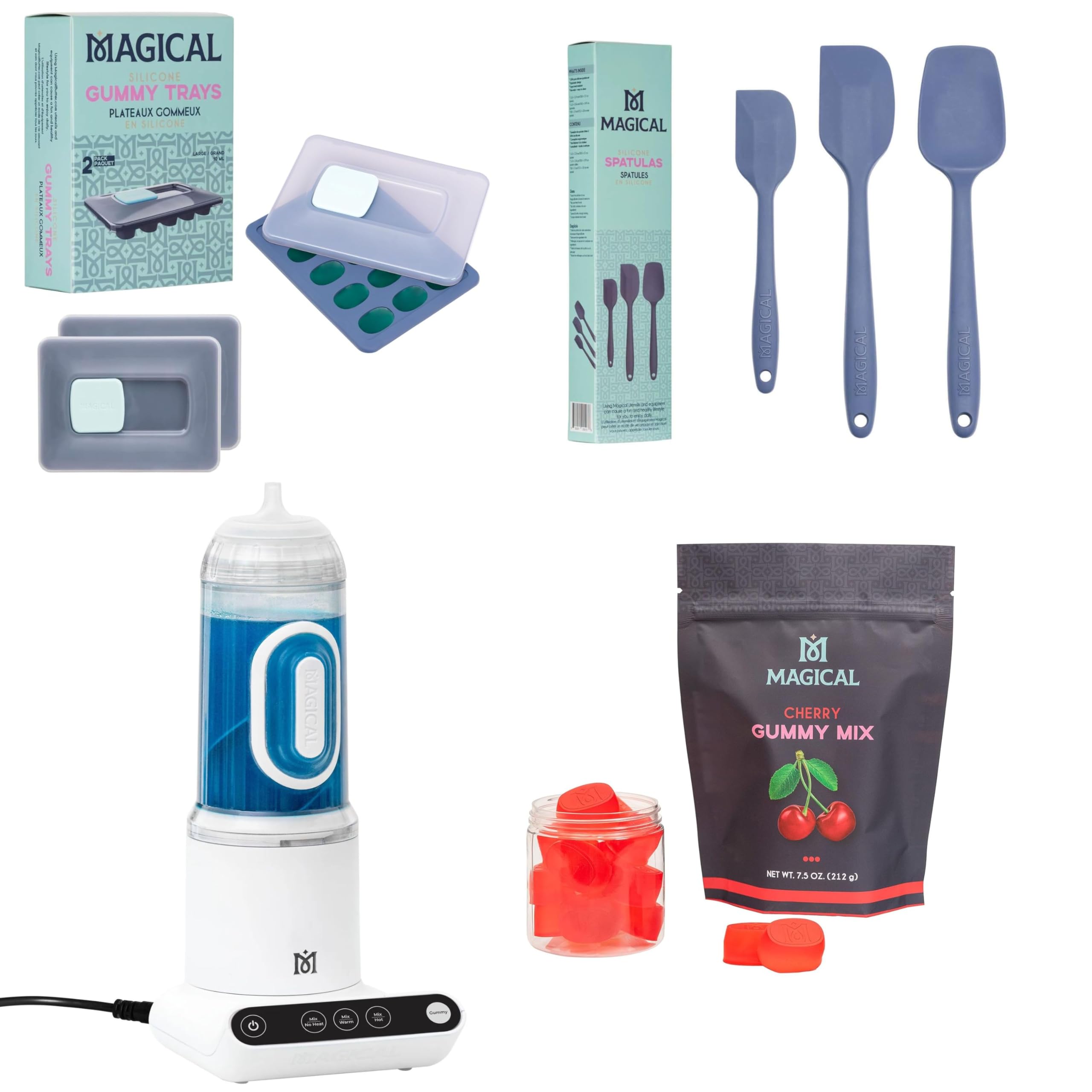 Magical Butter Juego para hacer gomitas, moldes de gomitas de 10 ml, paquete de 3 espátulas, mezcla de gomitas de cereza