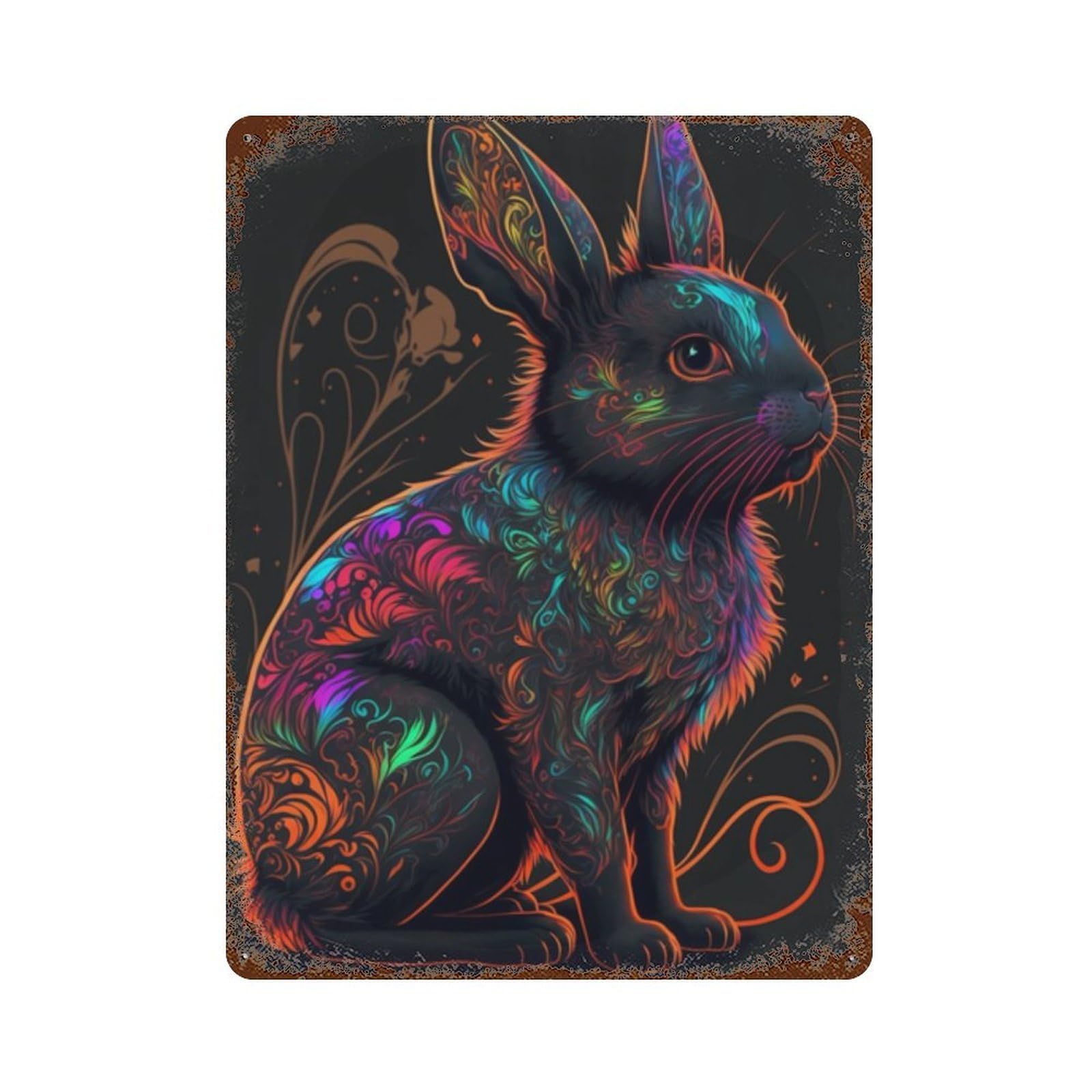 Colorful Rabbit Art Print-7 Rustic Tin Plaque 15.7"x11.8", for Pub, Kitchen And Man Cave Decor, Vintage Wall Decor