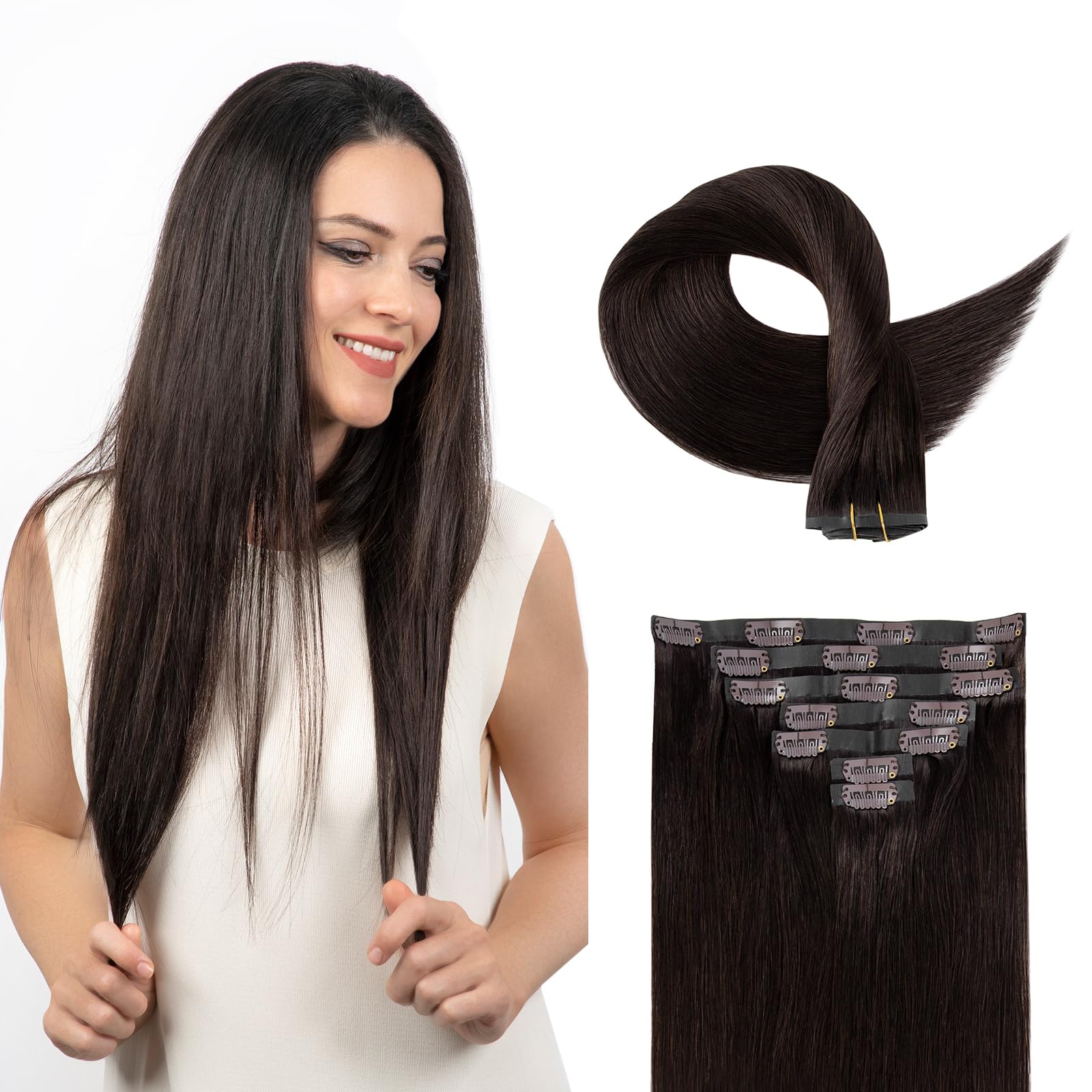 SOBEAUTY Clip in Hair Extensions, Real Human Hair Extensions, 100% Human Hair Remy Natural Volume Hair