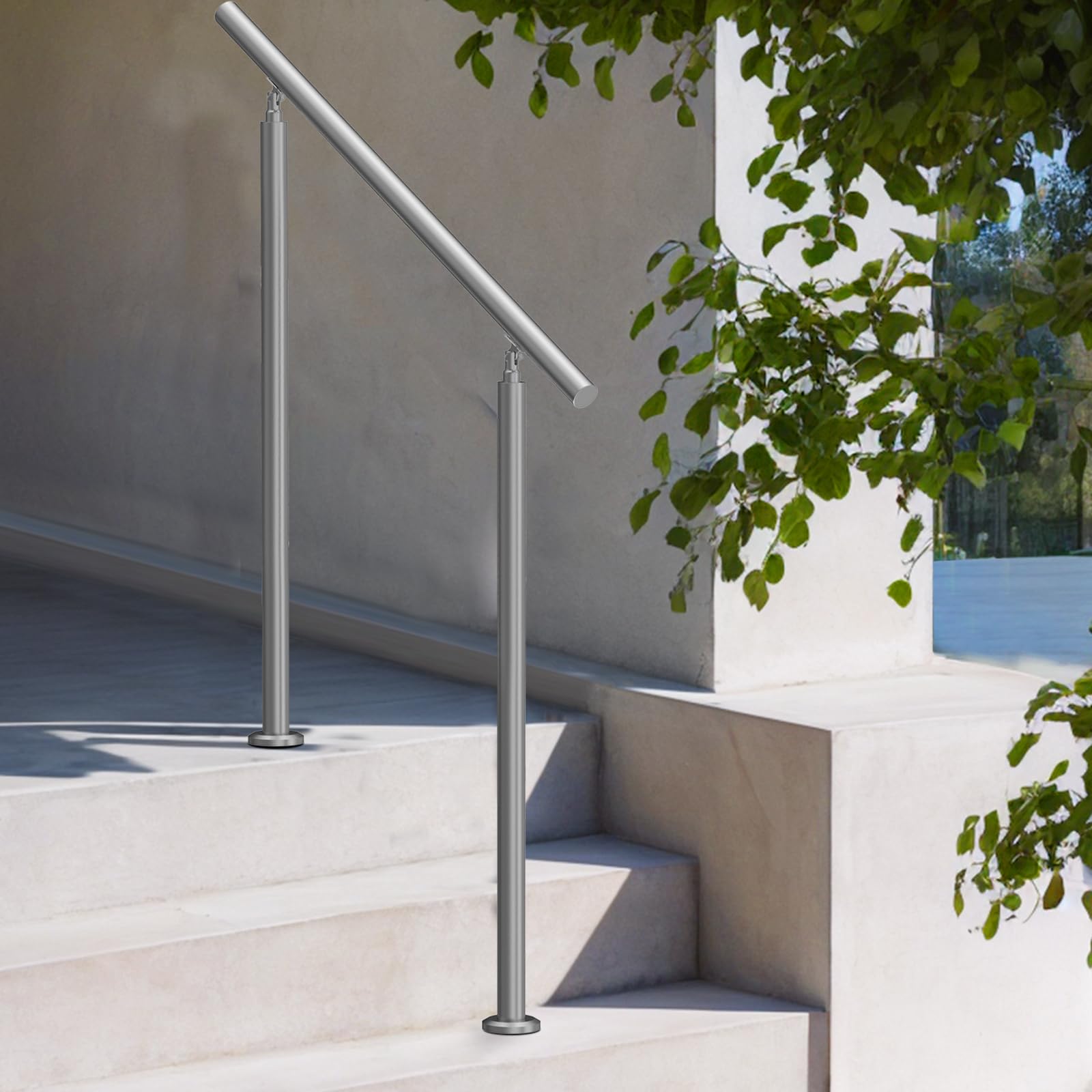VEVOR Corrimano per Gradini Esterni, Kit Corrimano per Scale 100 cm Lunghezza, Ringhiere di Transizione in Acciaio Inox con Kit di Installazione, Corrimano Scale Doppia Colonna per Veranda e Terrazza