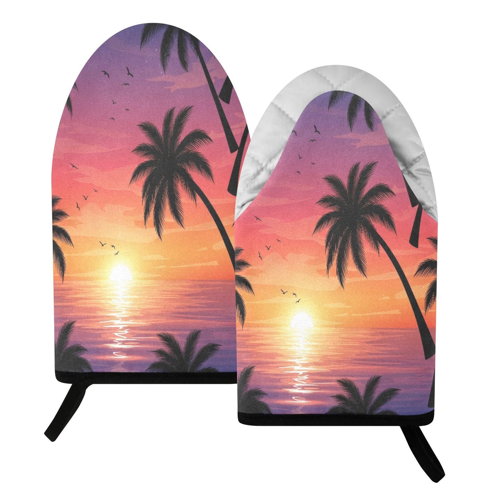 BURSTDDY Seaside Sunset Oven Mitt,Heat Resistant Kitchen Mitts for Cooking